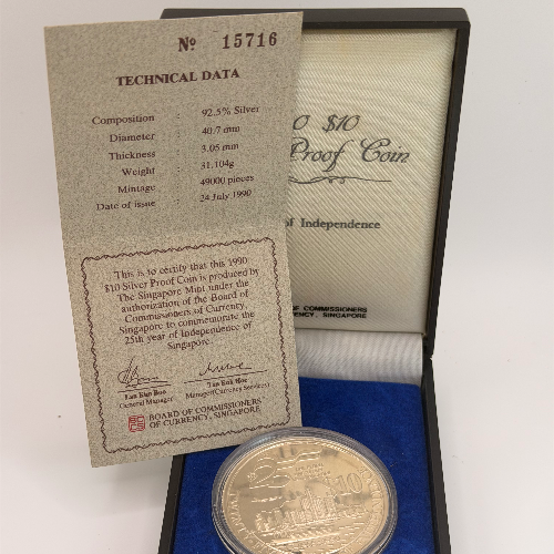 1990 Singapore $10 Silver Proof Coin