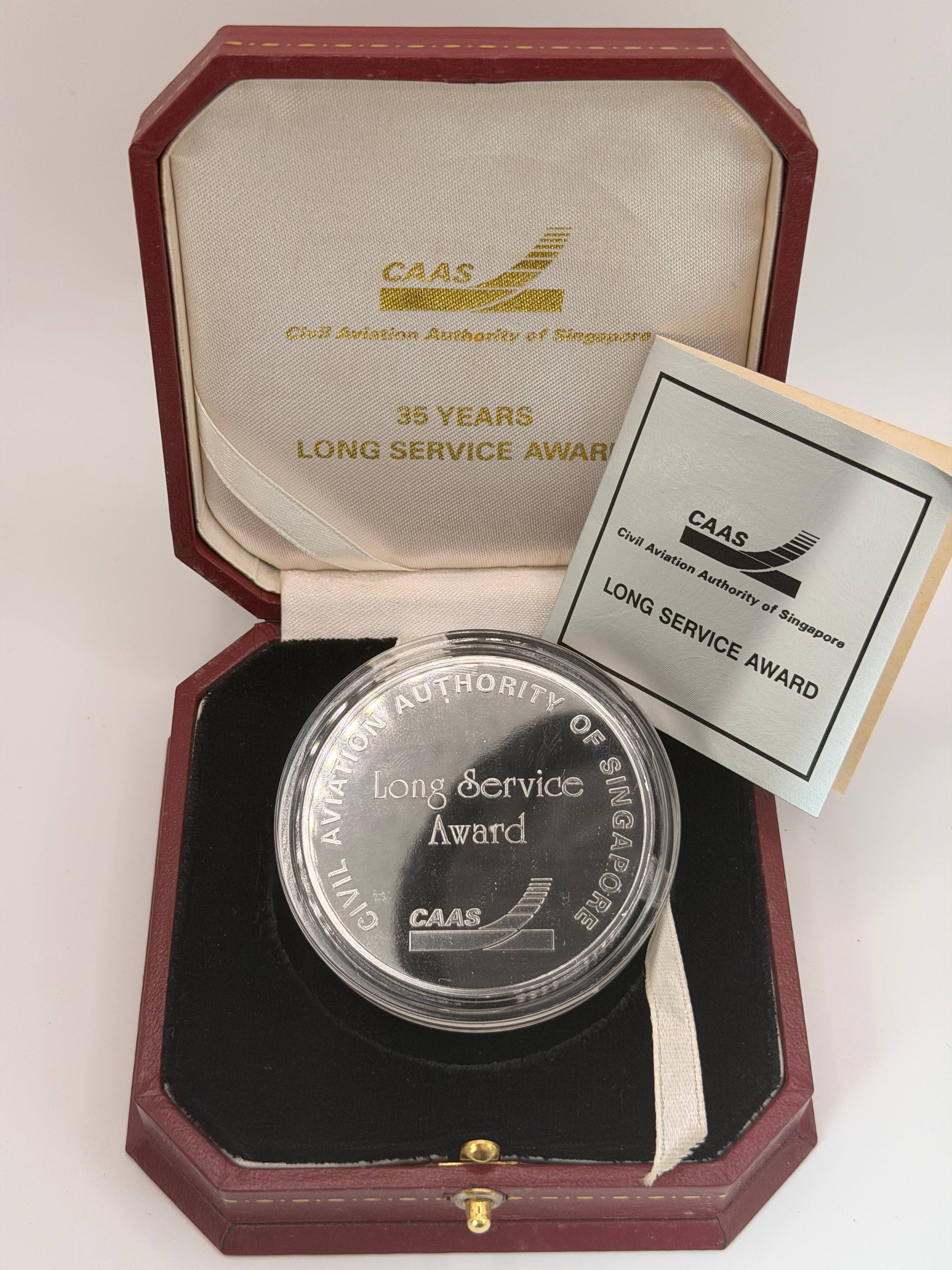 Singapore CAAS 35 Year Long Service Award Medallion
