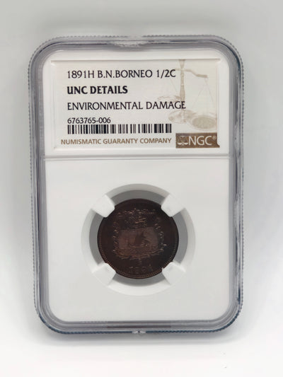 1891H - B.N.Borneo 1/2 Cents NGC