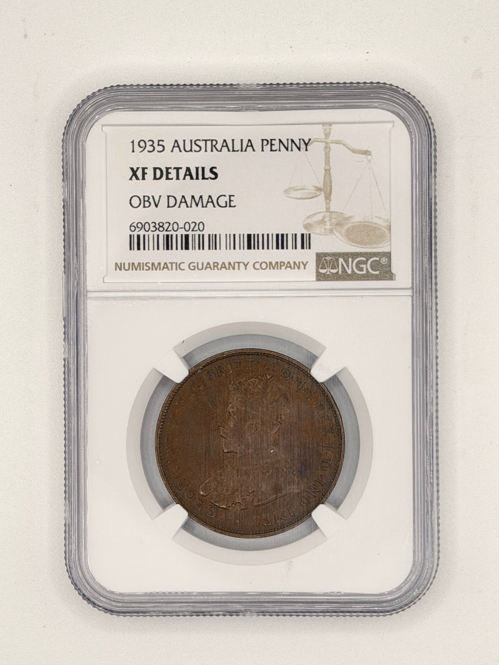 1935 - Australia Penny XF Details Obv Damage