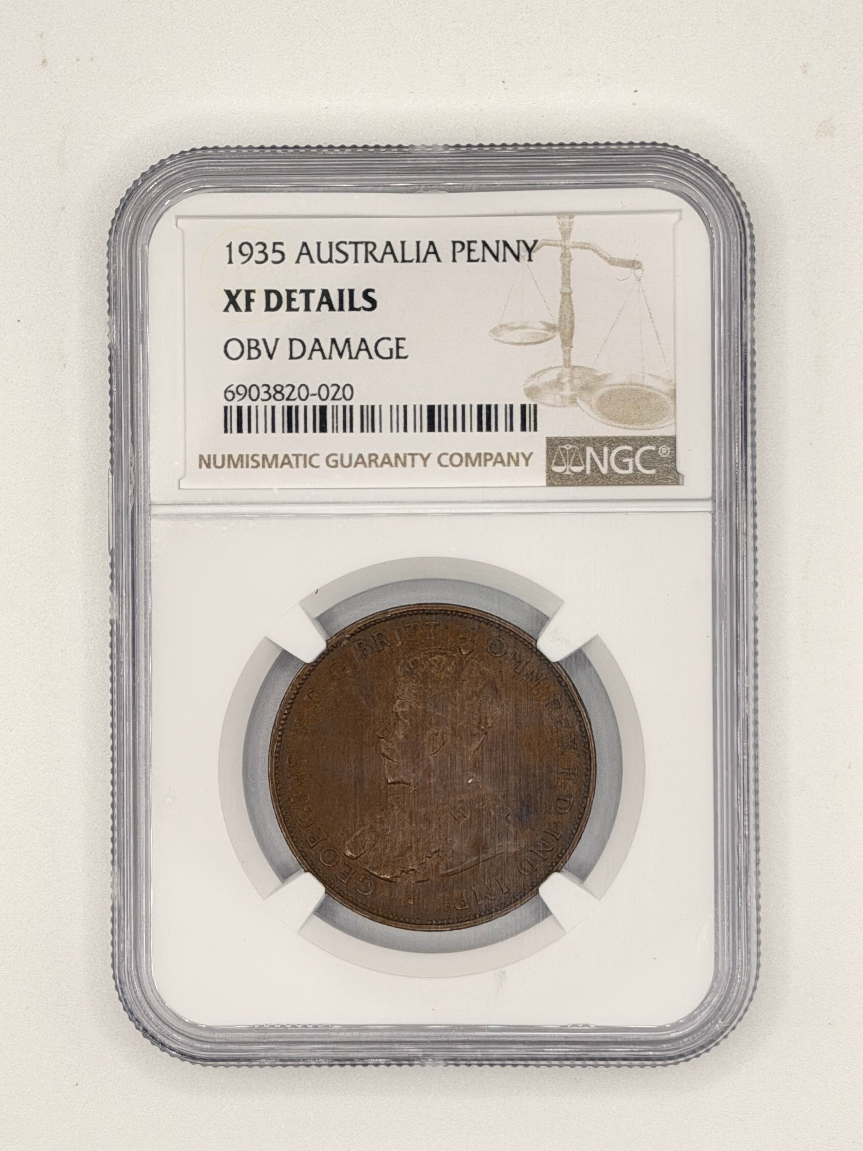 1935 - Australia Penny XF Details Obv Damage
