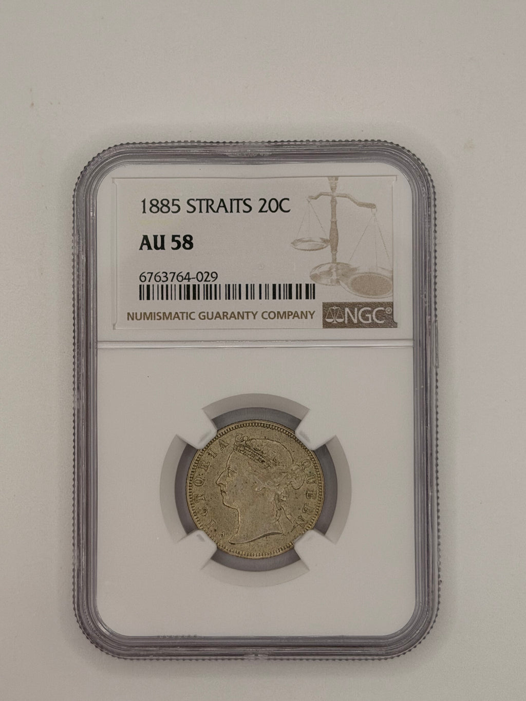 1885 - Straits 20C AU58