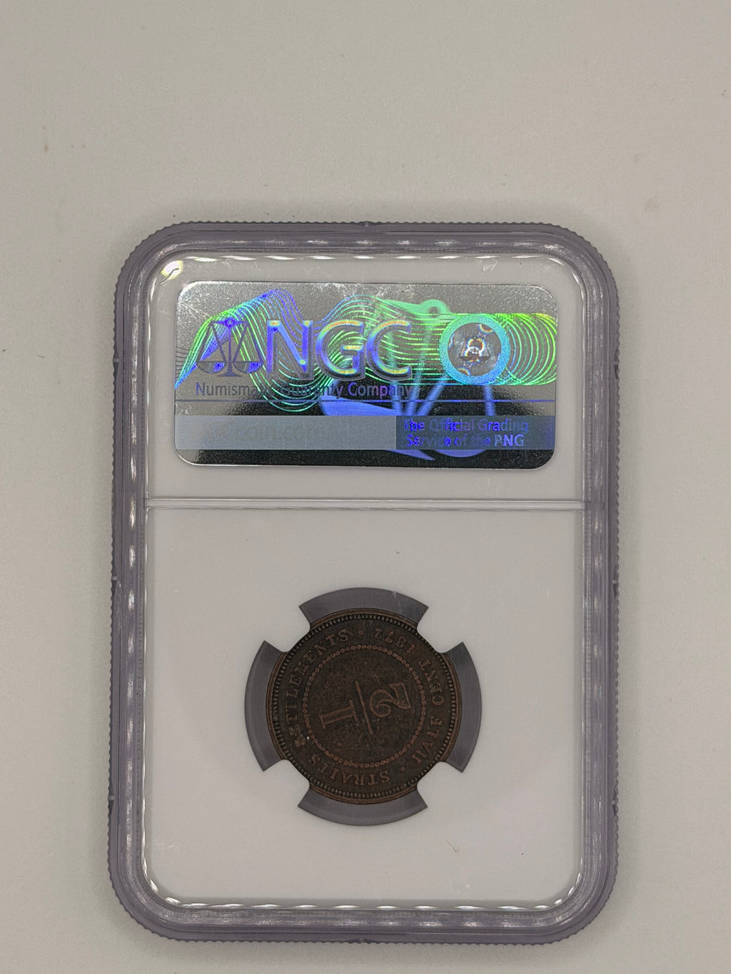 1872H - Straits 1/2C VF Details Cleaned
