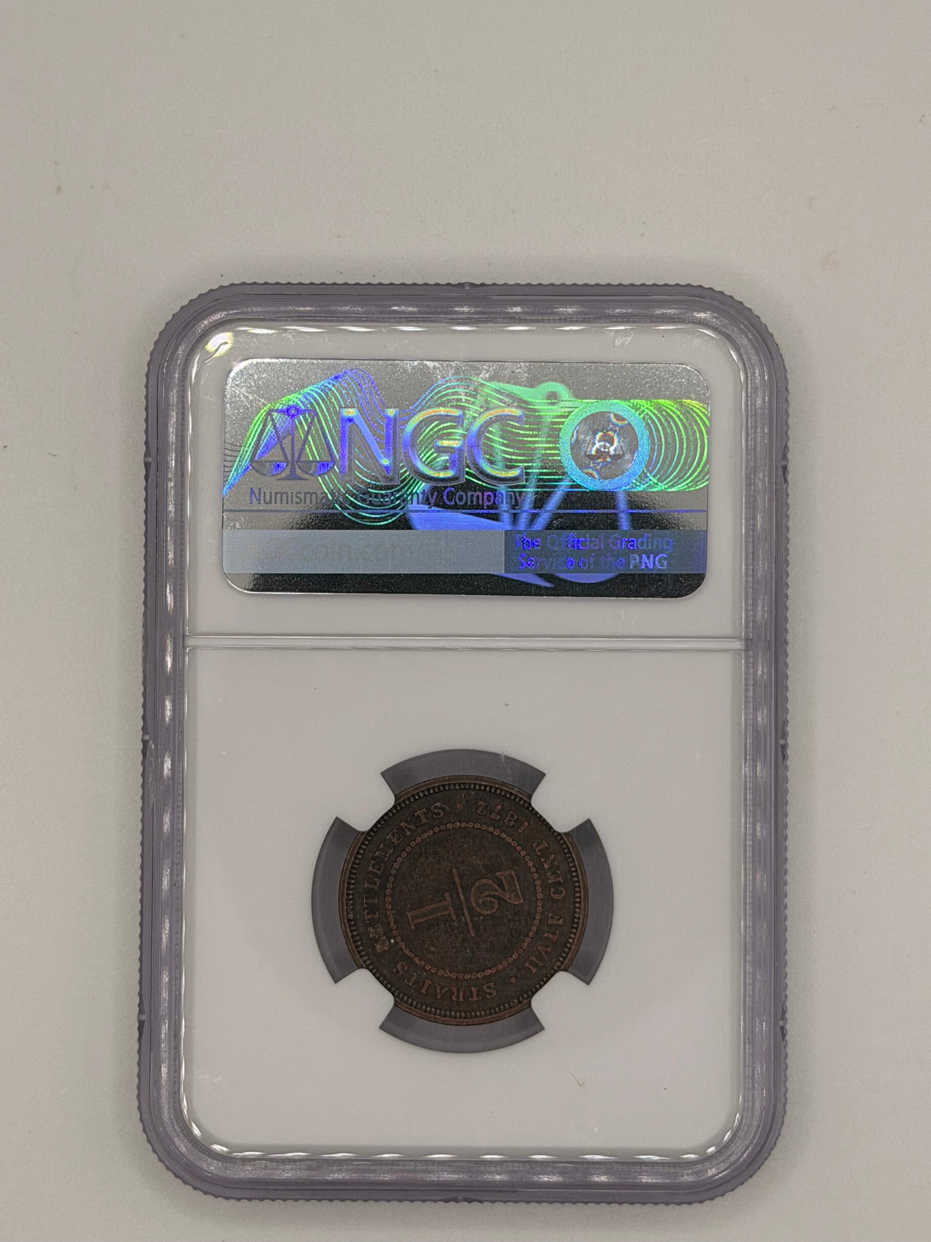 1872H - Straits 1/2C VF Details Cleaned