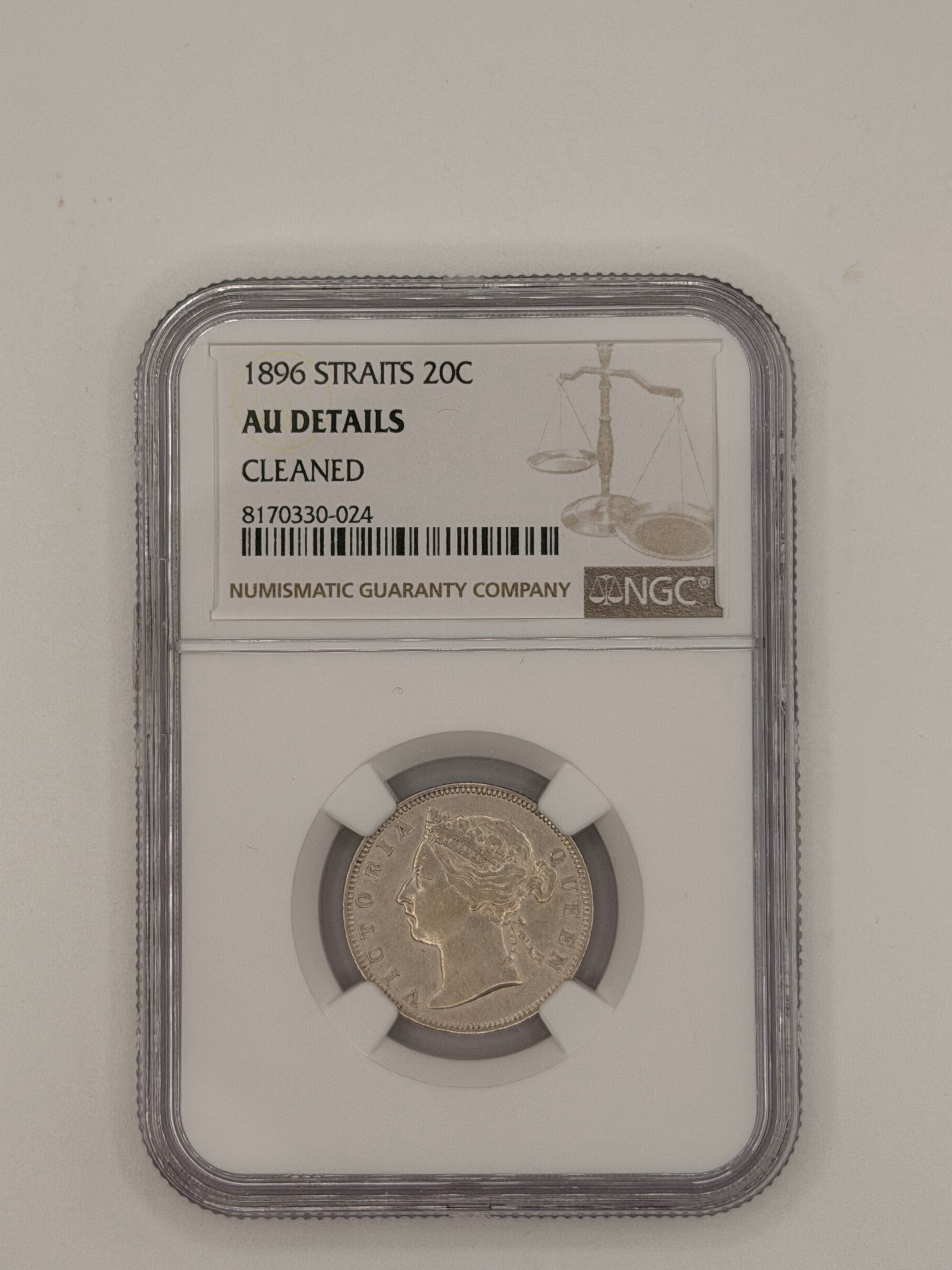 1896 - Straits 20C AU Details Cleaned