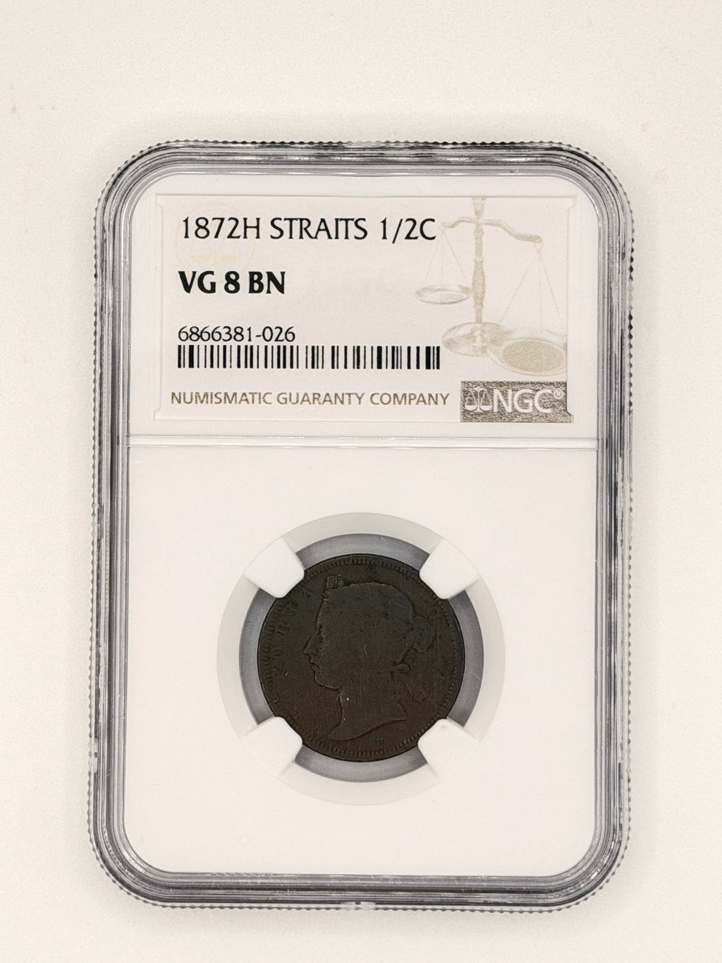 1872H - Straits 1/2C VG8 BN