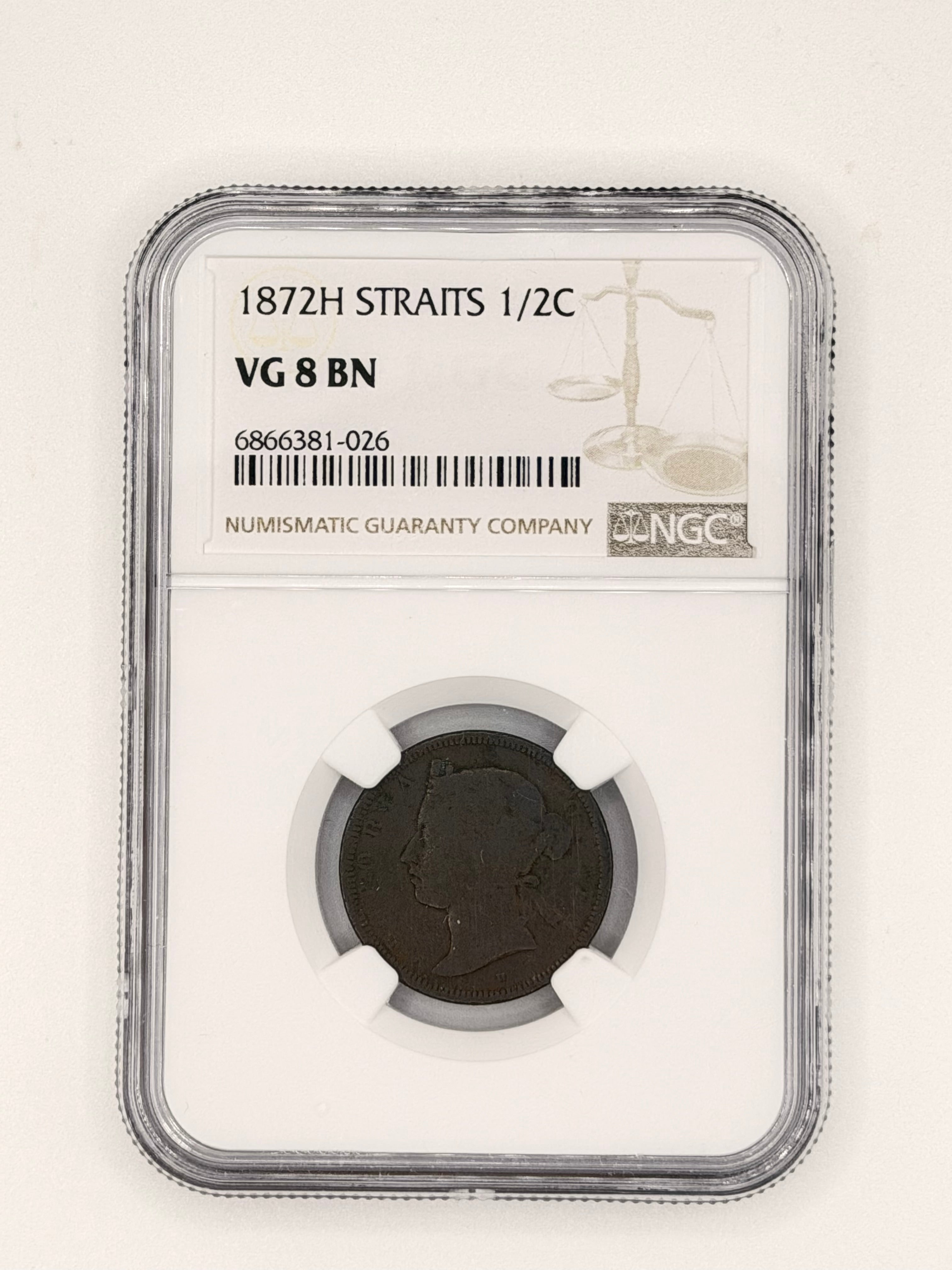 1872H - Straits 1/2C VG8 BN