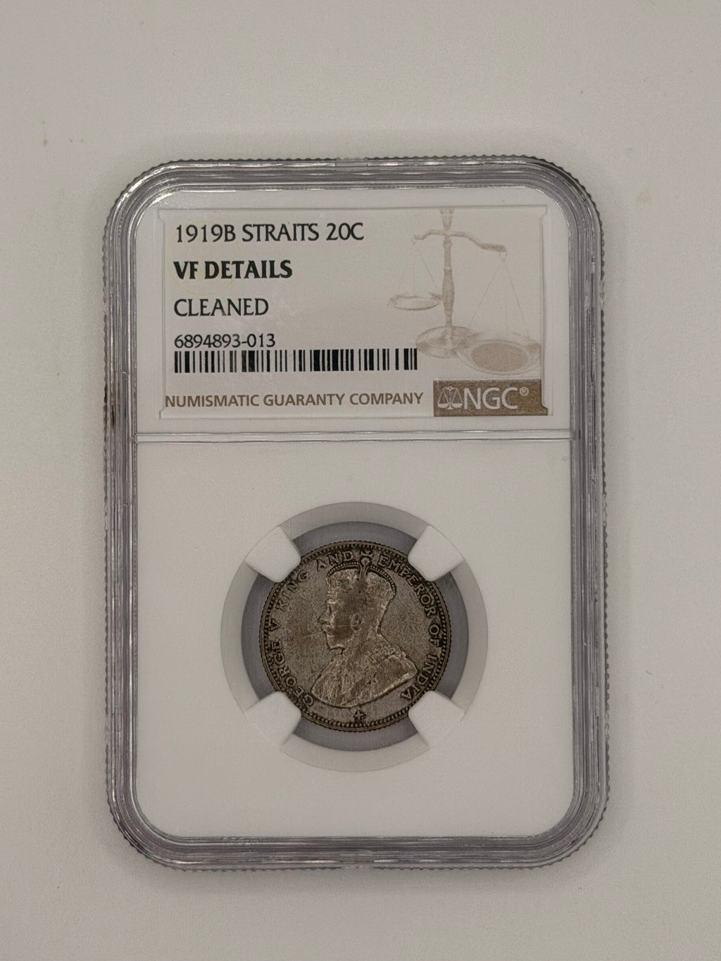 1919B Straits 20C VF Details Cleaned