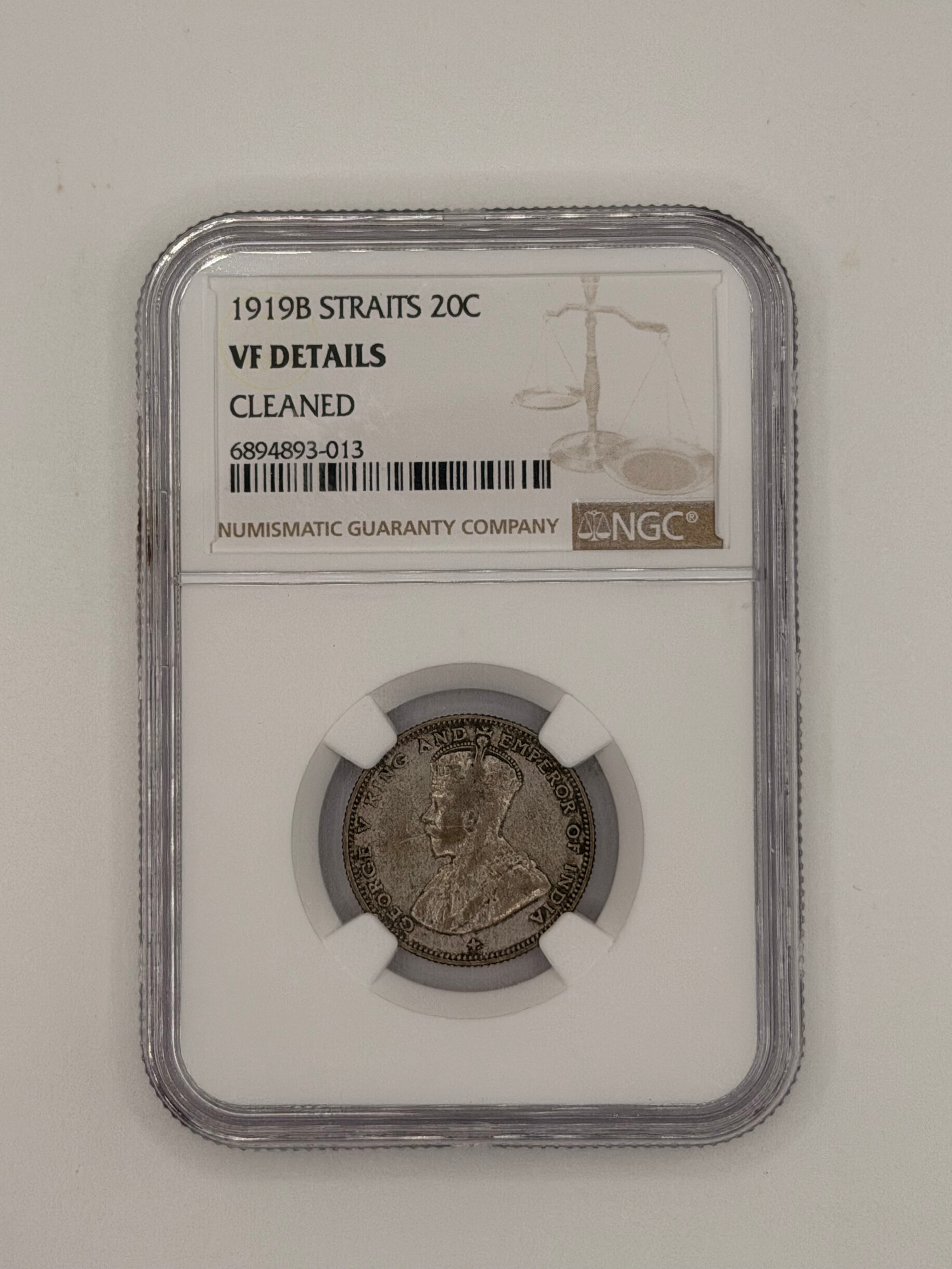 1919B Straits 20C VF Details Cleaned