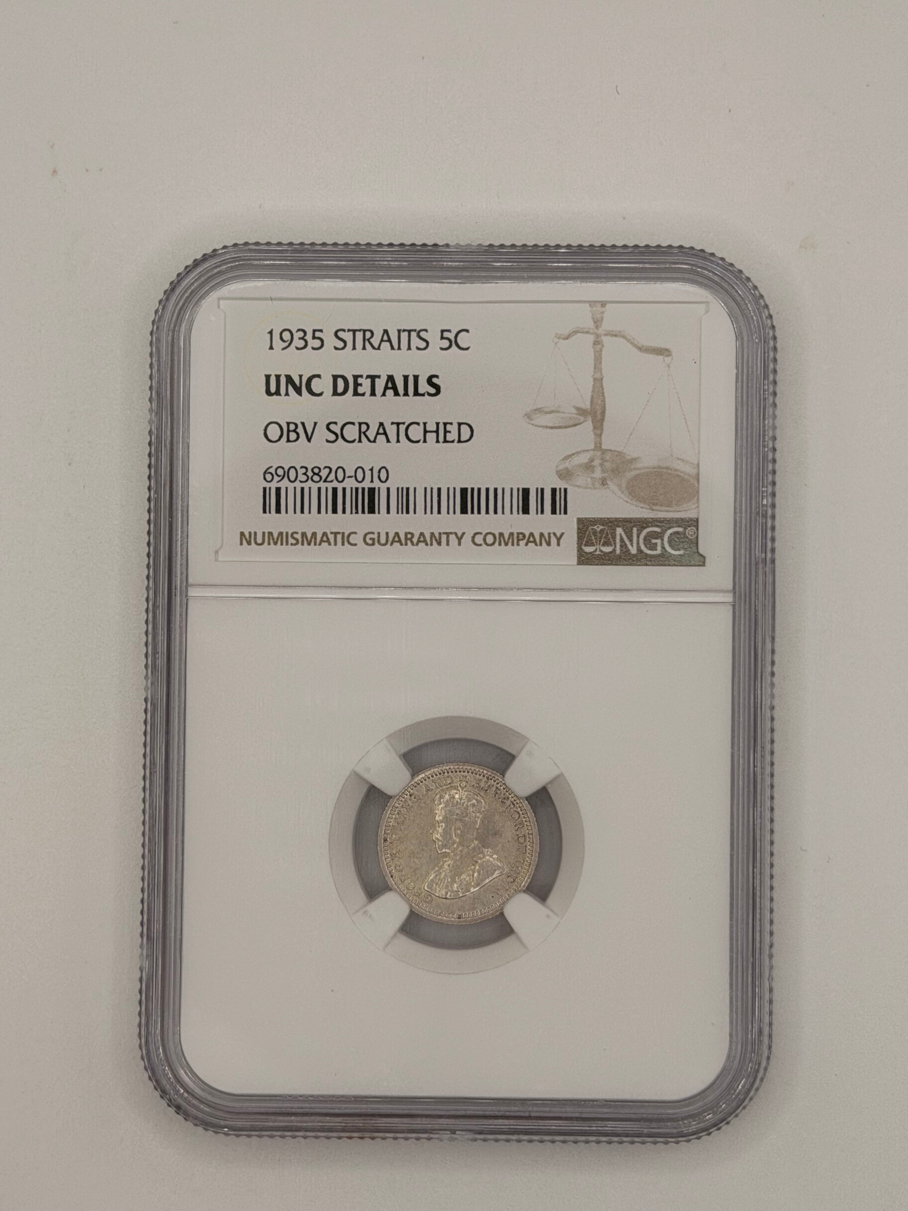 1935 年 - 海峡 5 美分 UNC 细节明显有划痕