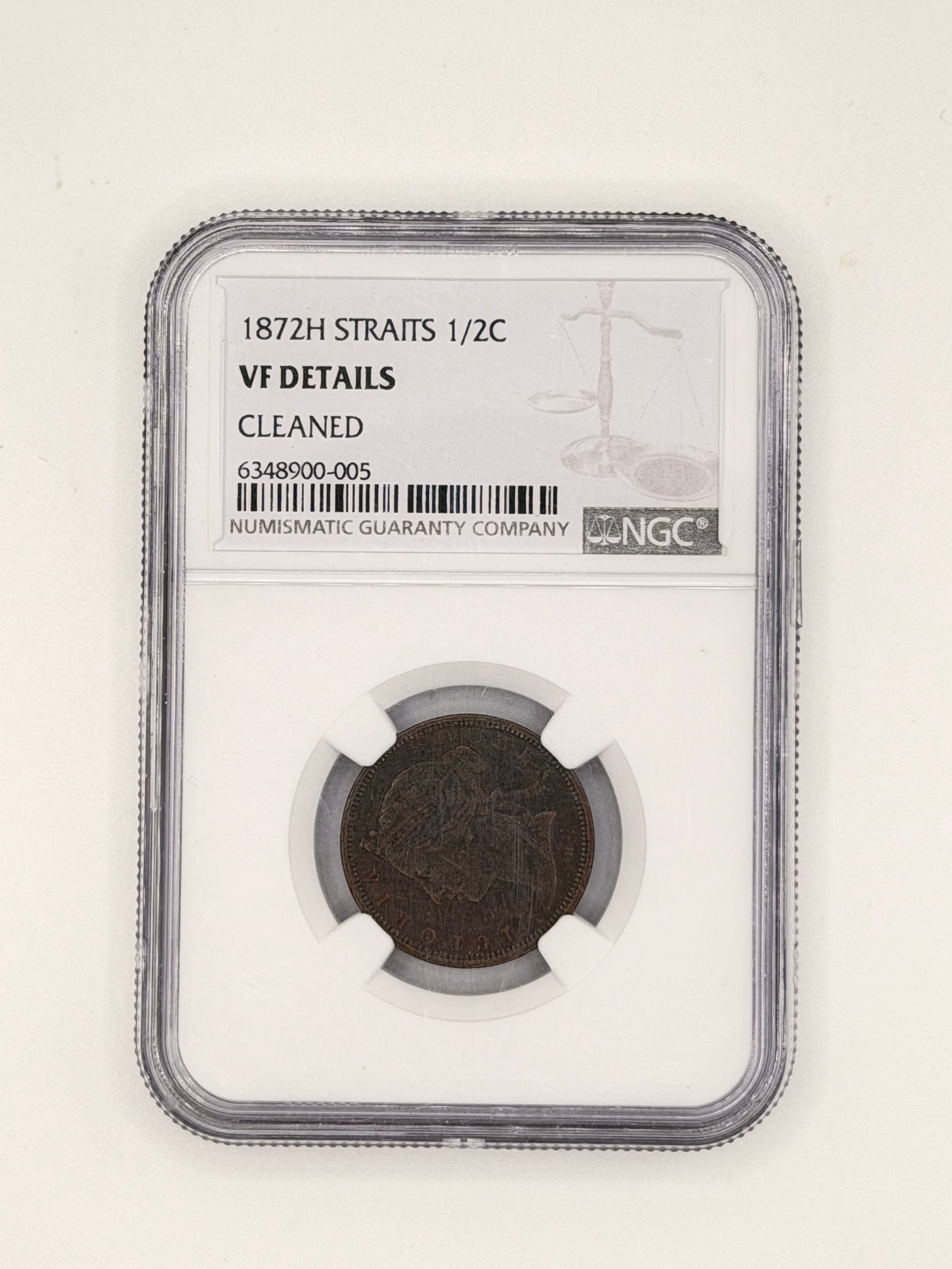 1872H - Straits 1/2C VF Details Cleaned