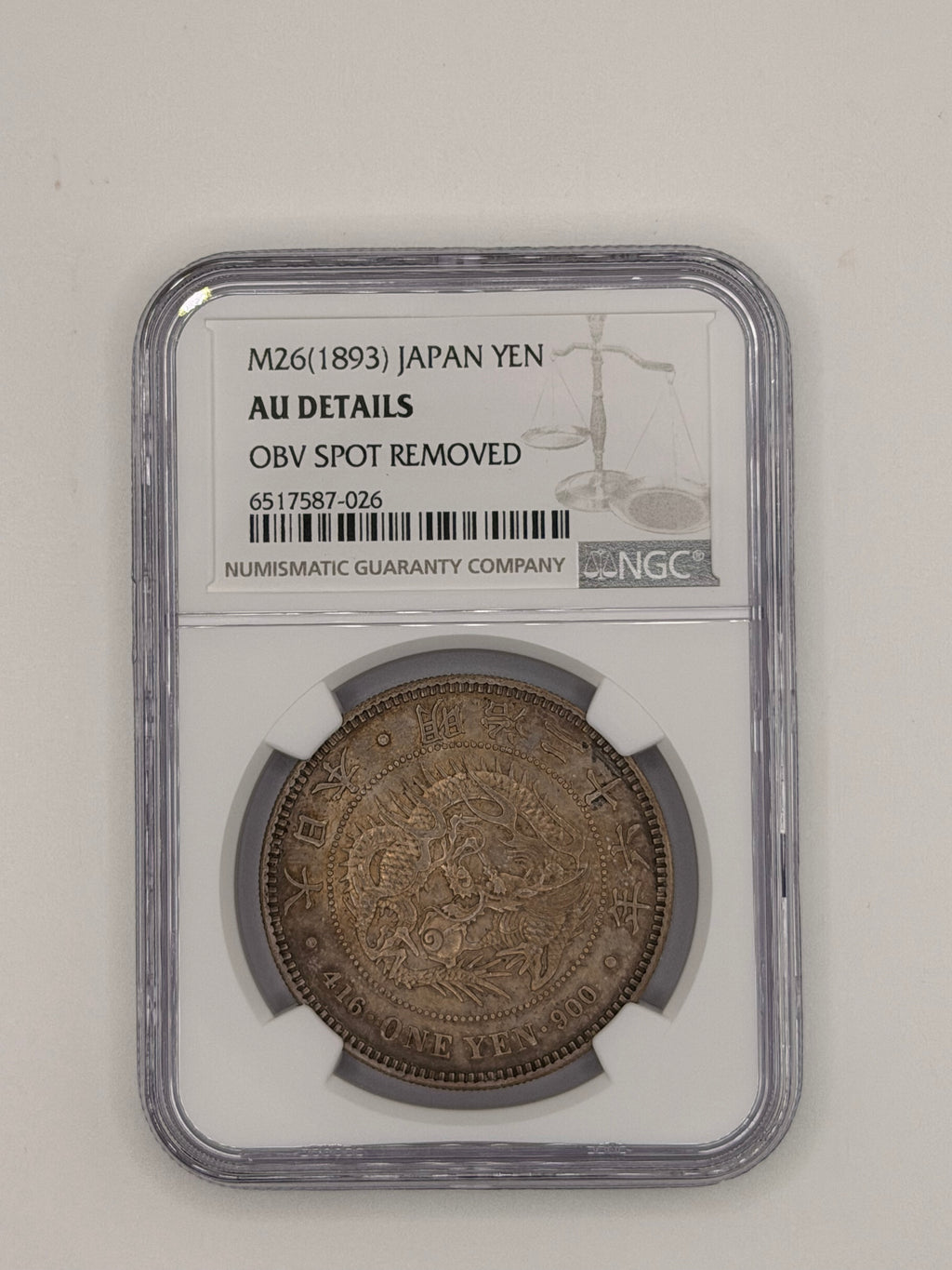 1893 - Japan 1 Yen AU Details OBV SPOT REMOVED