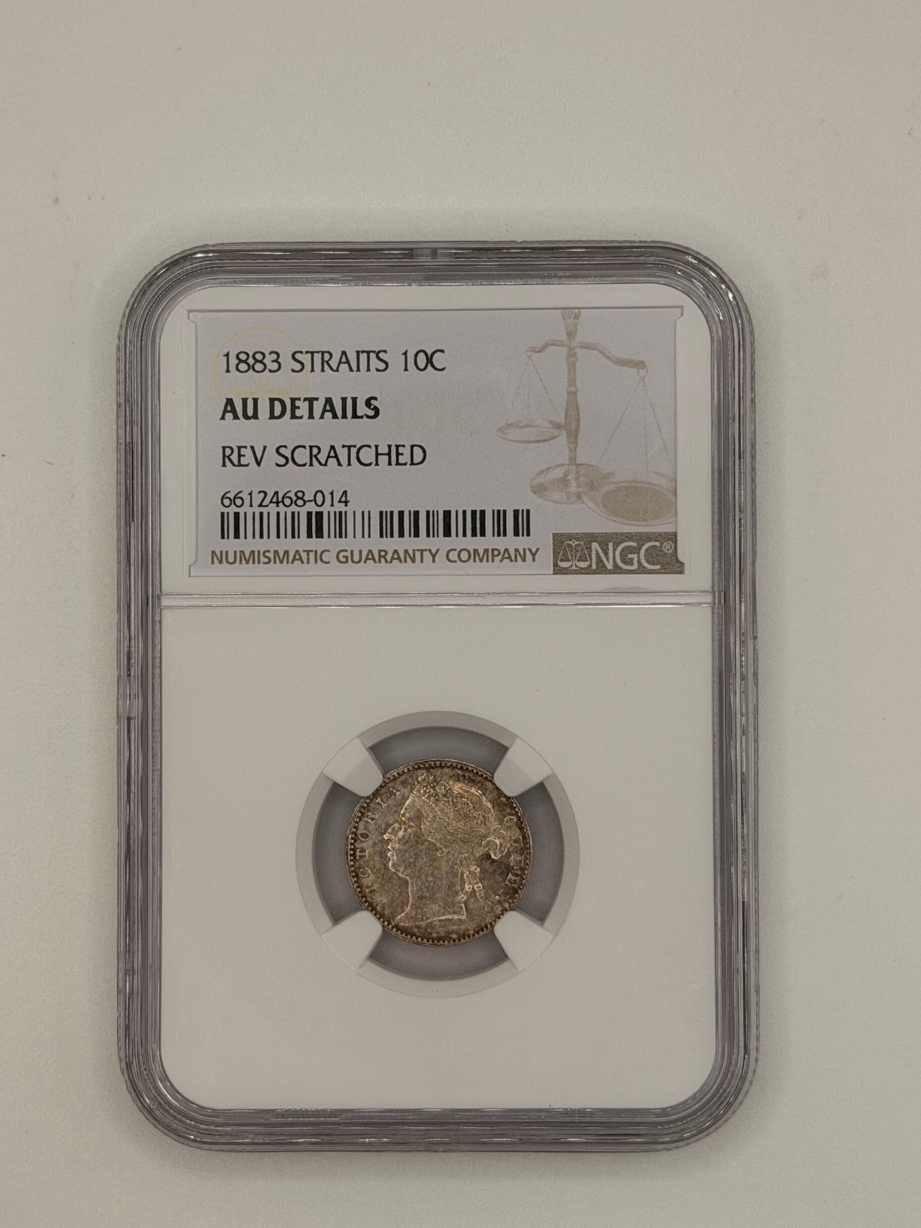 1883 - Straits 10C AU Details Rev Scratched