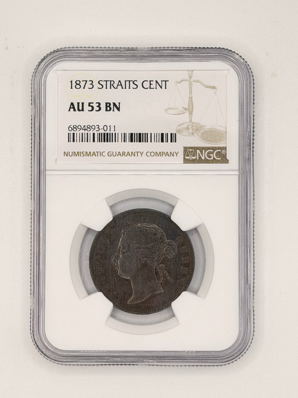 1873 - Straits Cents AU 53 BN