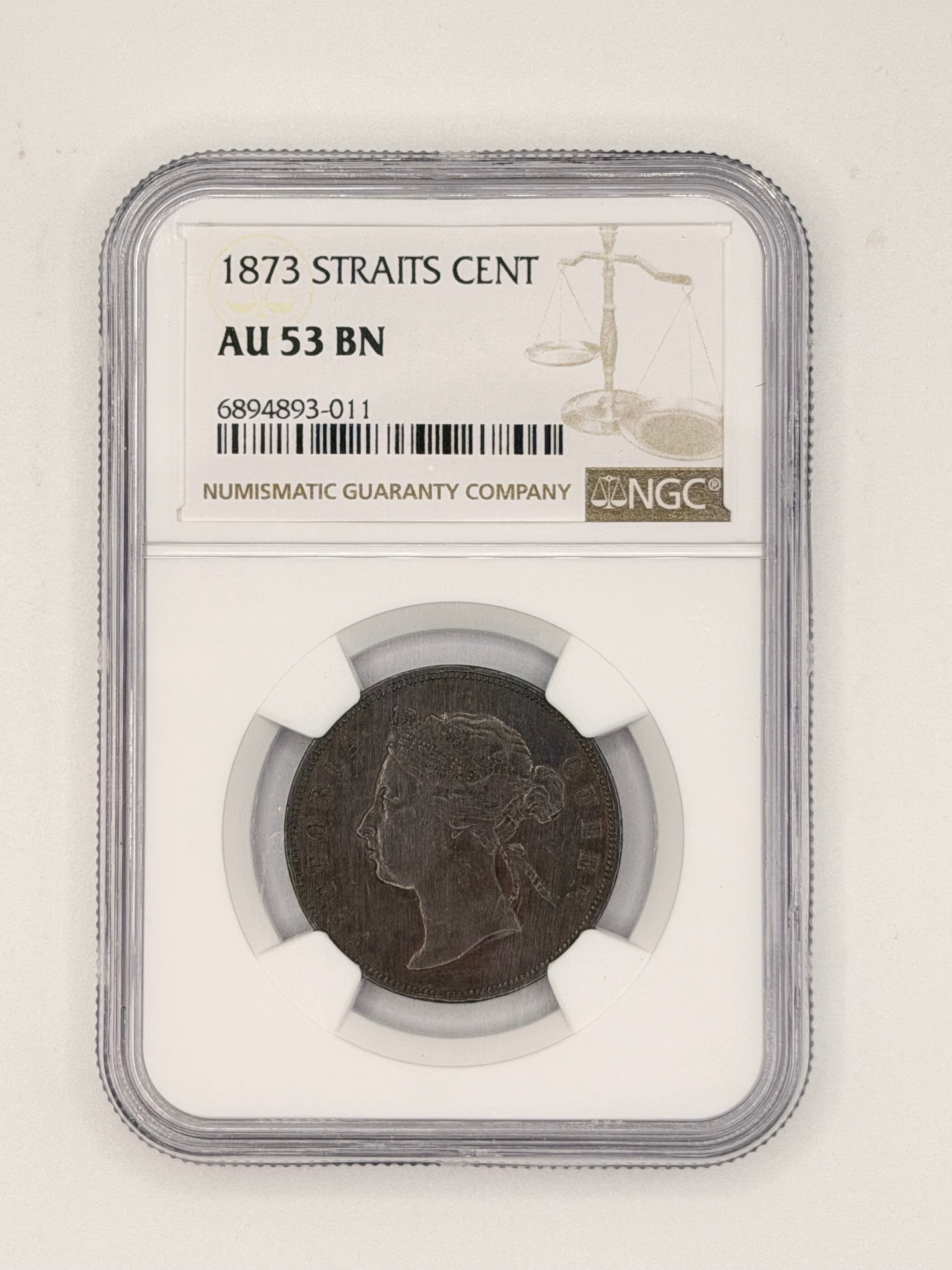 1873 - Straits Cents AU 53 BN