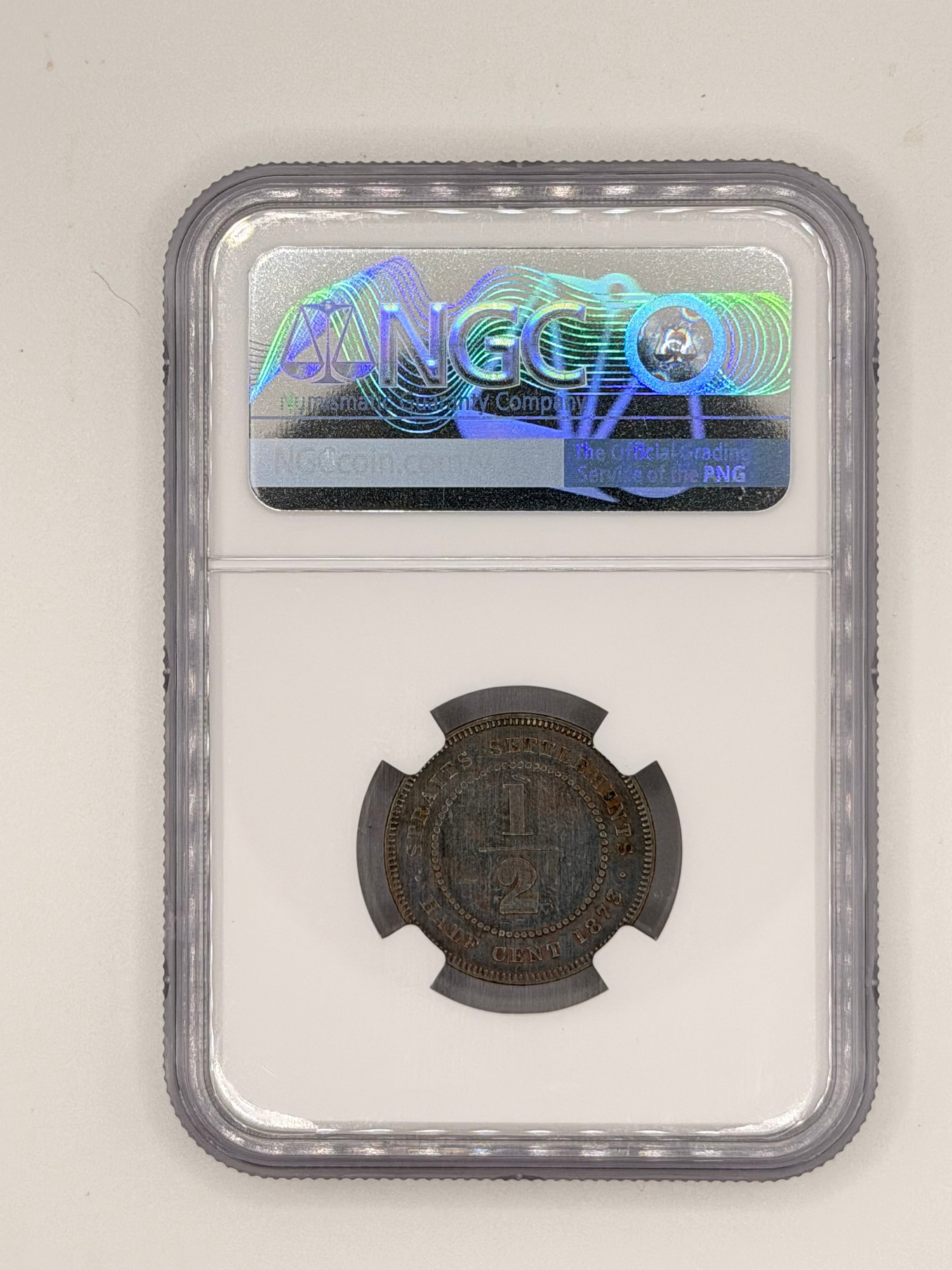 1873 - Straits 1/2C XF Details Cleaned