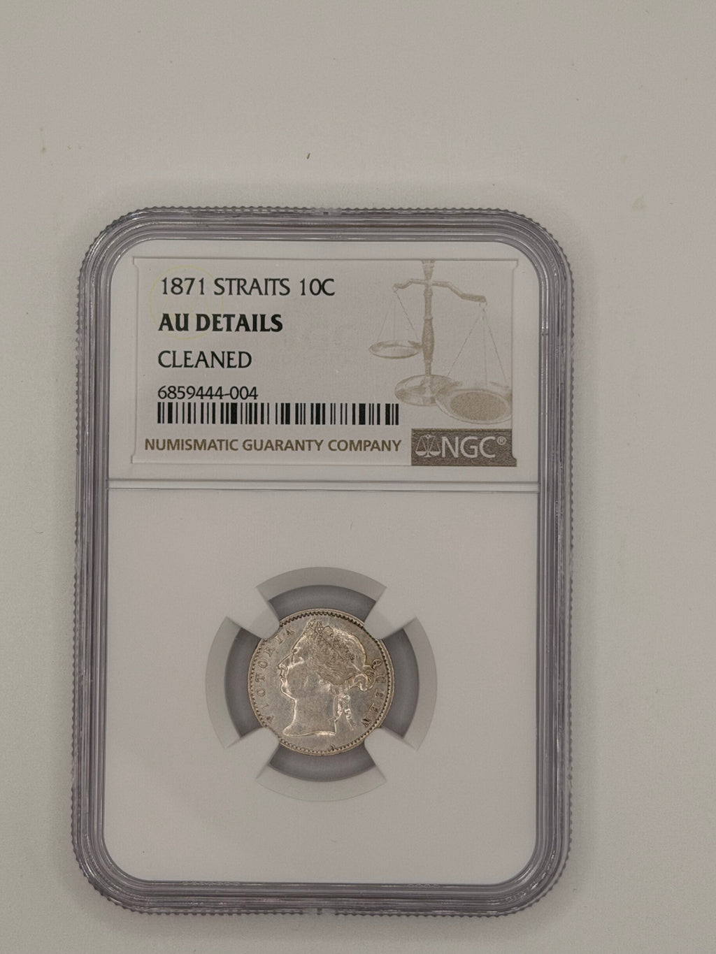 1871 - Straits 10C AU Details Cleaned