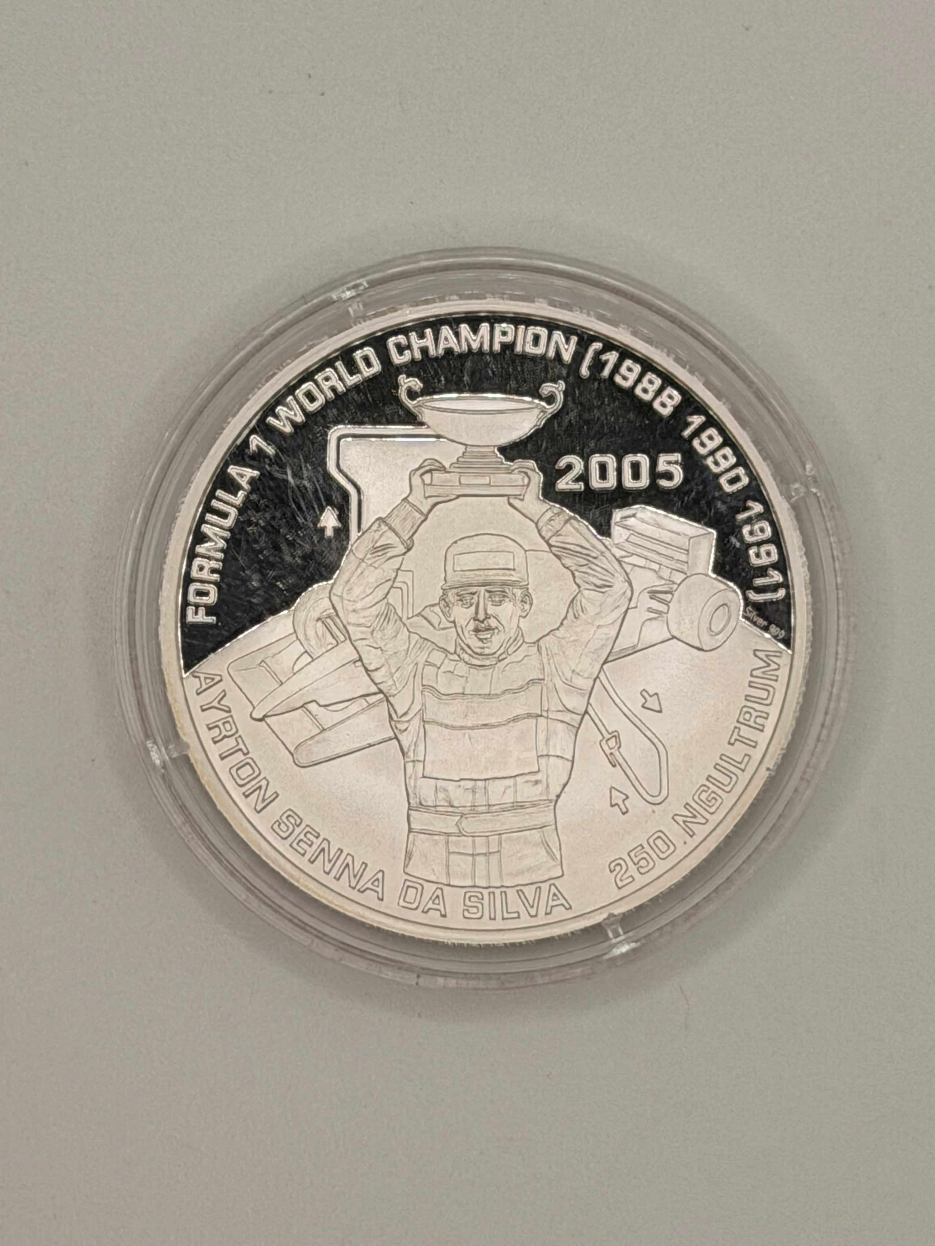 2005 Bhutan 250 Ngultrum Ayrton Senna Da Silva Silver Coin