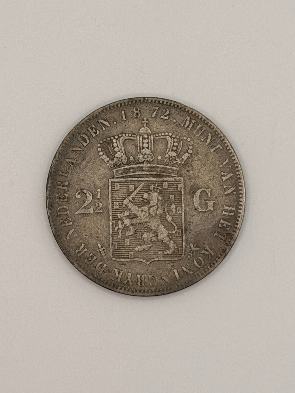 1872 Netherlands 2½ Gulden Willem III Silver Coin