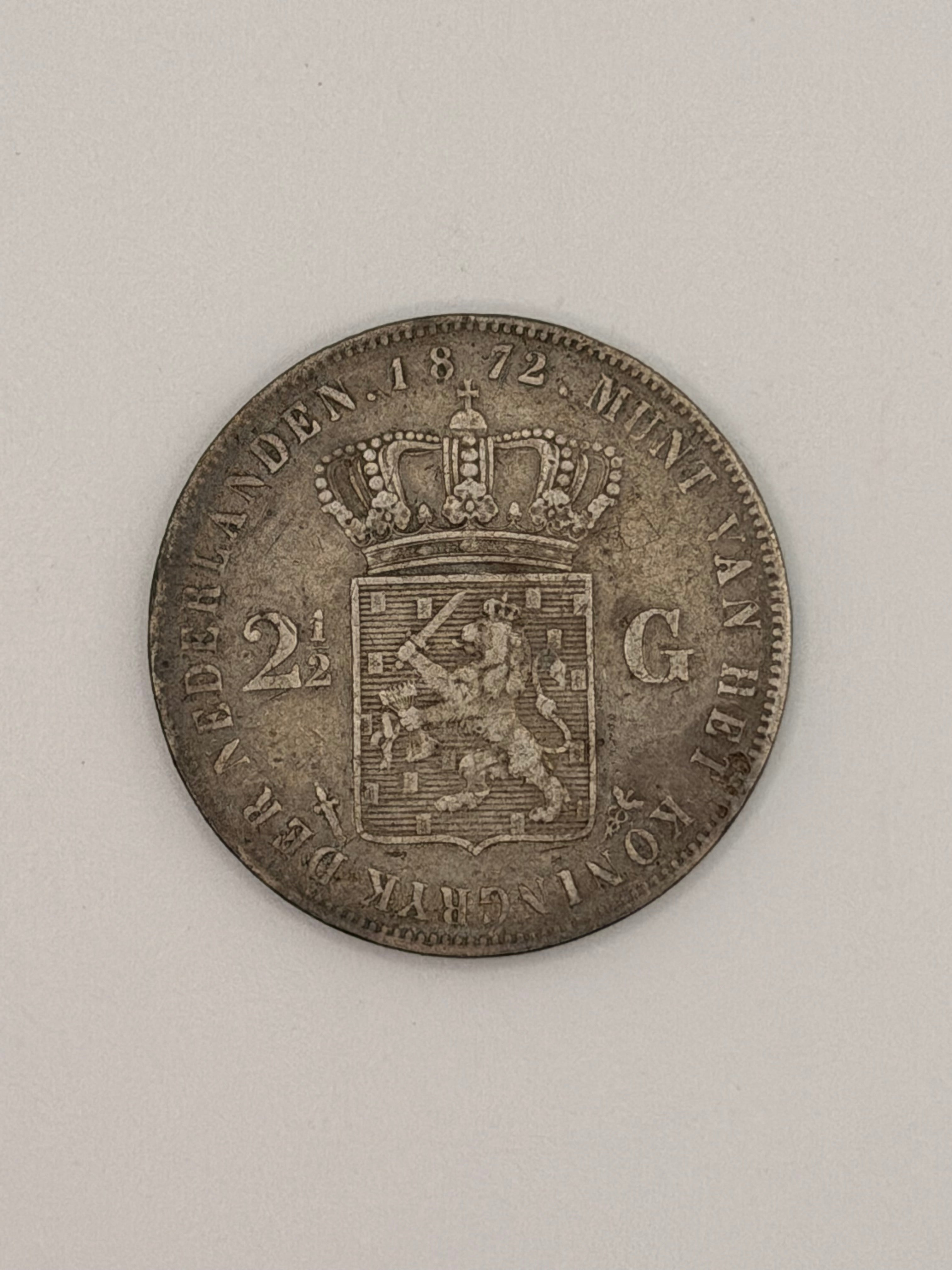 1872 Netherlands 2½ Gulden Willem III Silver Coin
