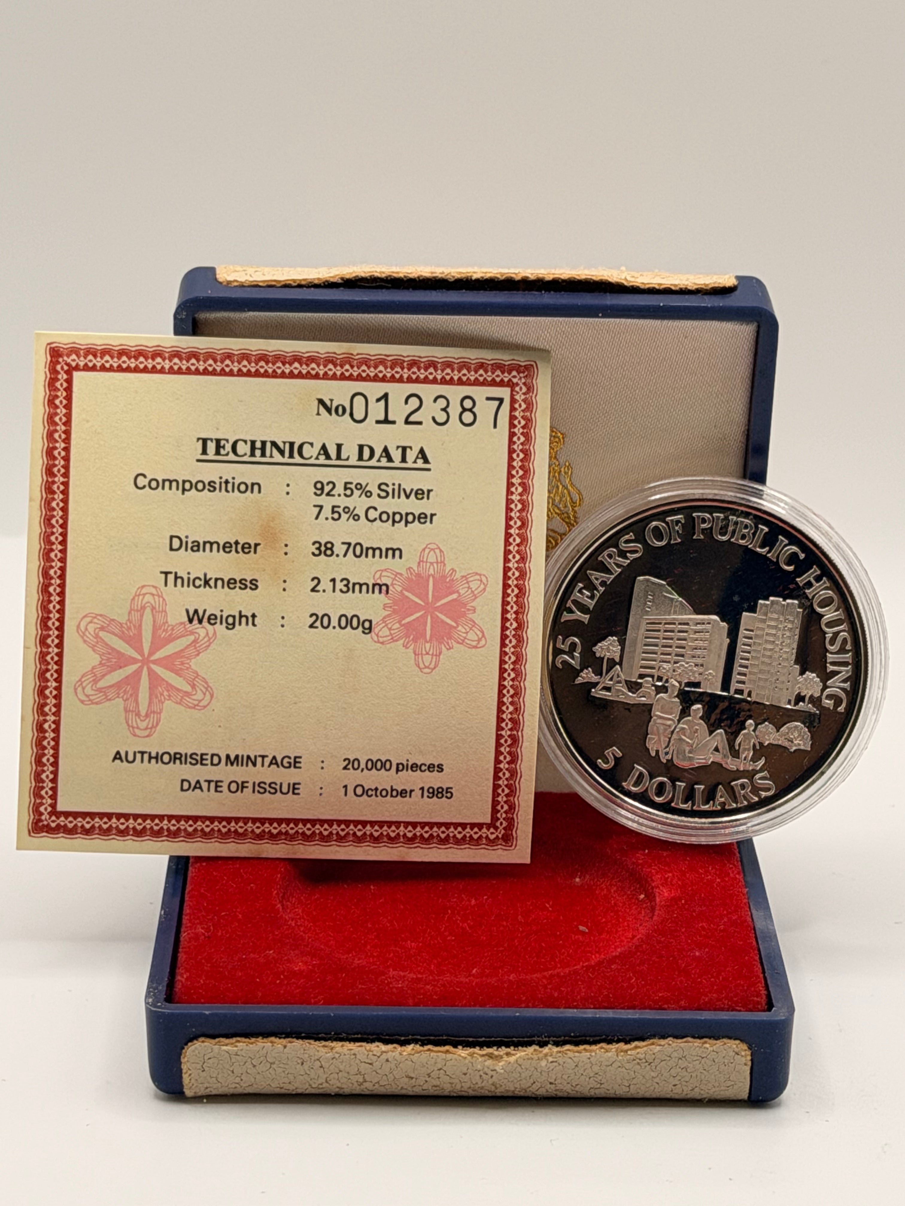 1985 Singapore 25 Years of Public Housing $5 Silver Proof Coin