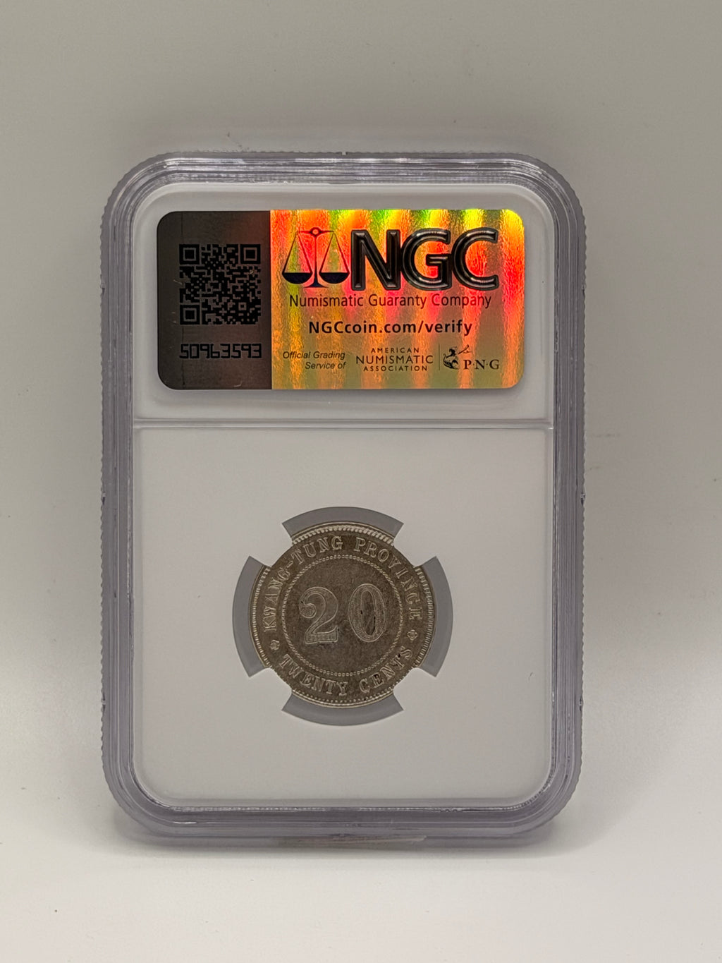 1921 China Kwangtung 20 Cents L&M-151 UNC Details Cleaned Republic Silver Coin Reverse