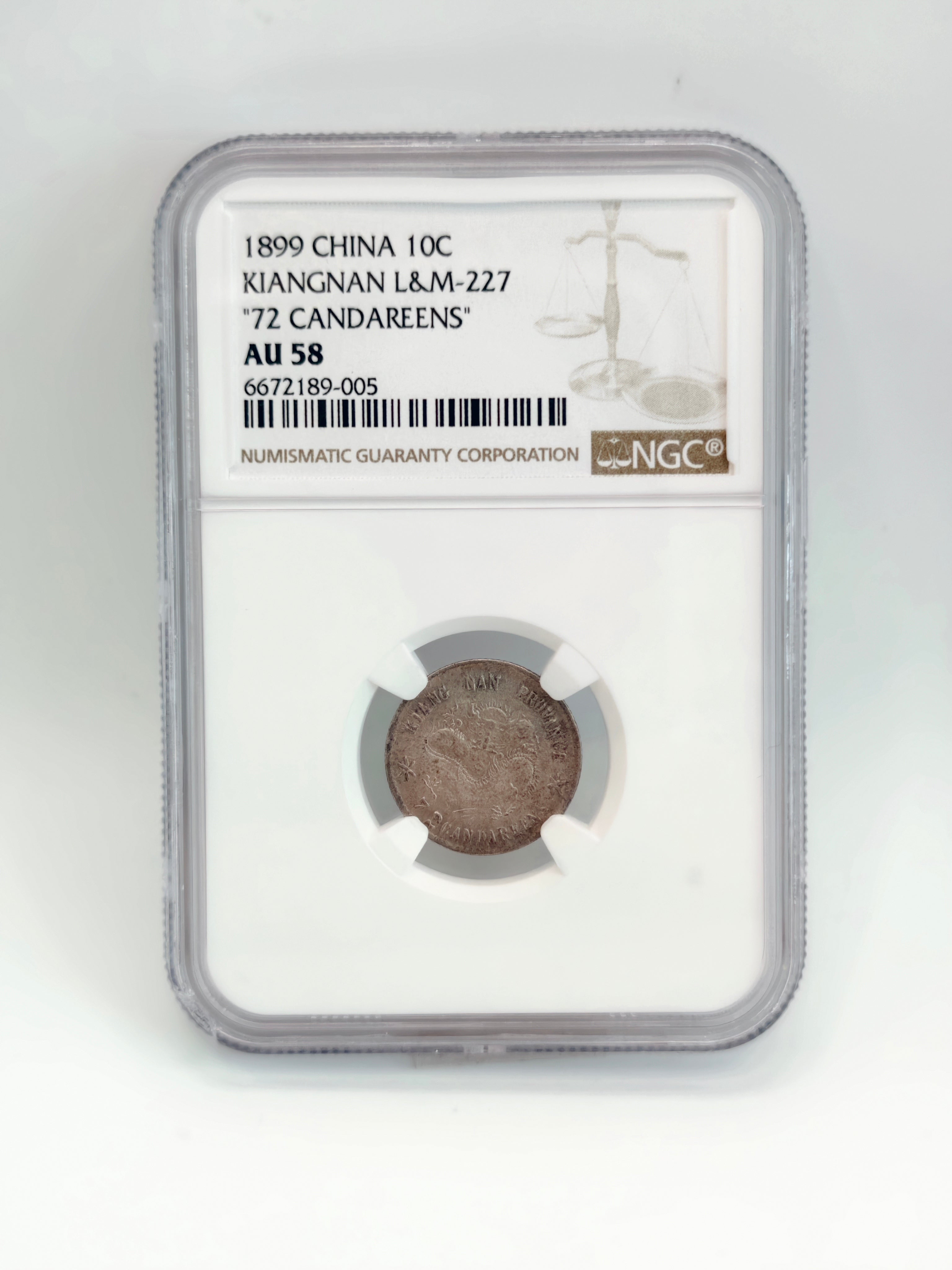 1899 - China 10 cents Kiangnan AU58