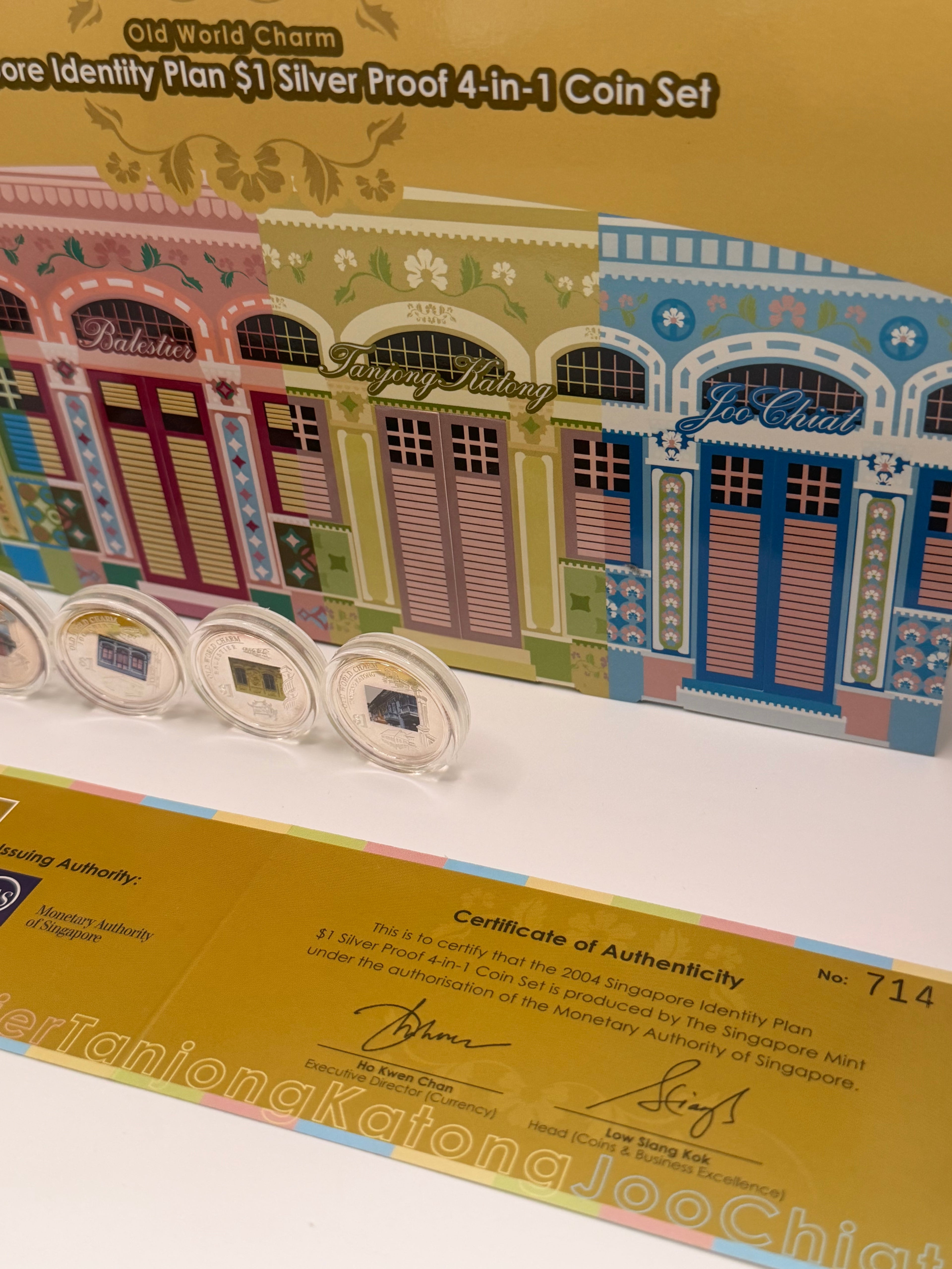2004 Singapore Identity Plan $1 Silver Proof Like 4-in-1 Coin Set (Old World Charm)