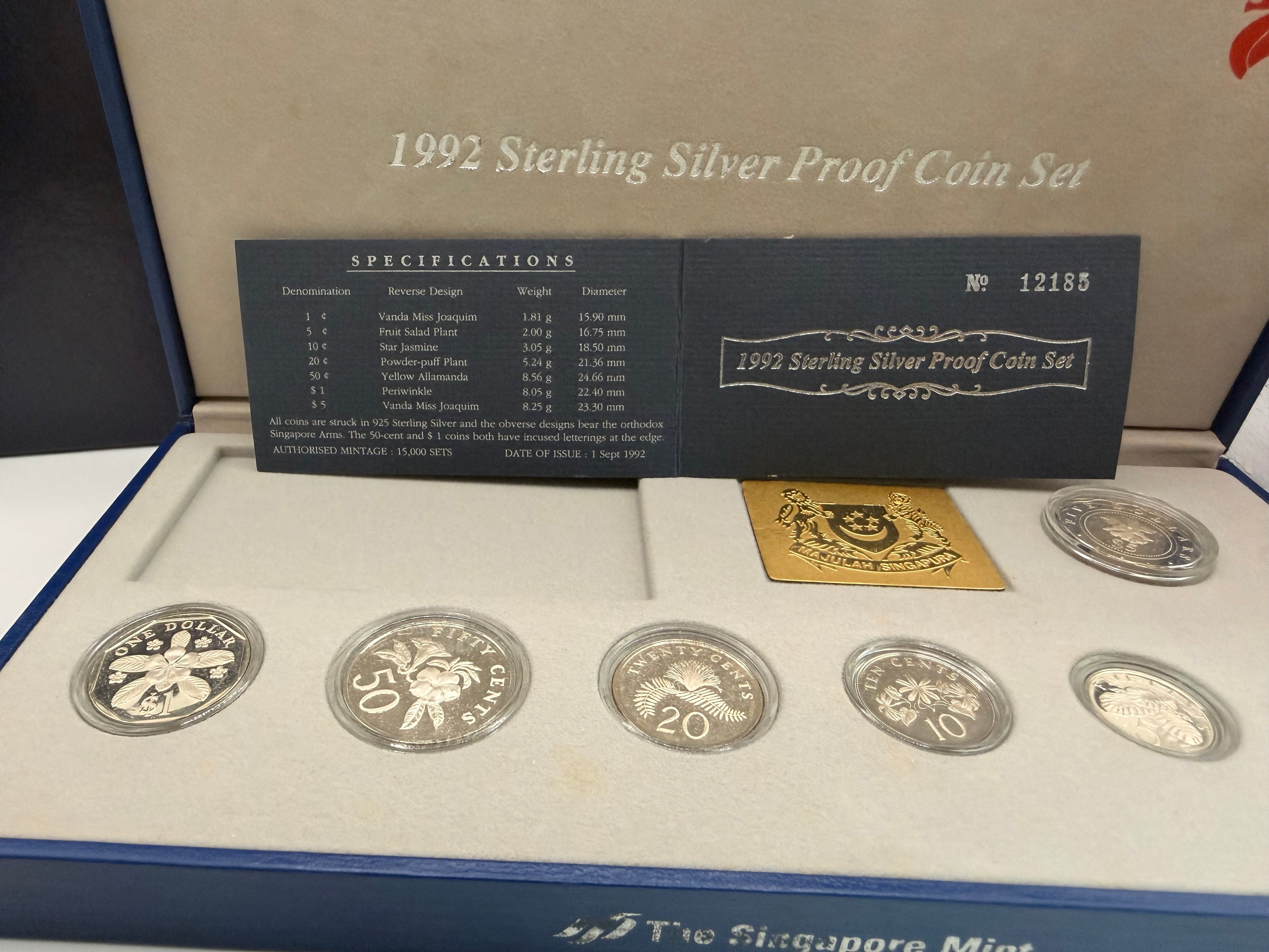 1992 Singapore Sterling Silver Proof Coin Set
