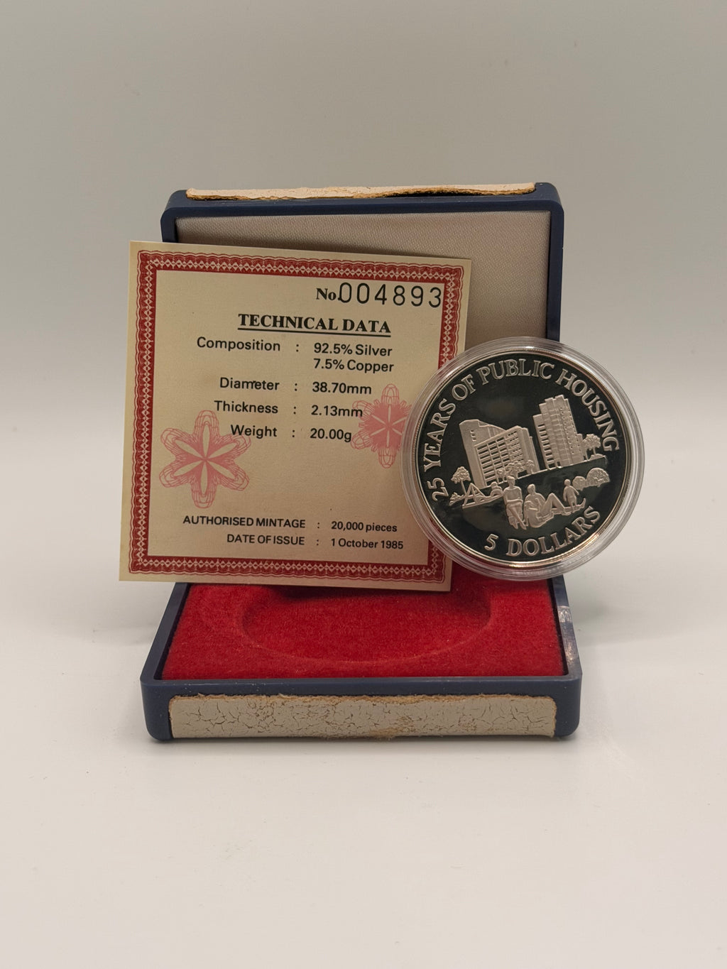 1985 Singapore 25 Years of Public Housing $5 Silver Proof Coin