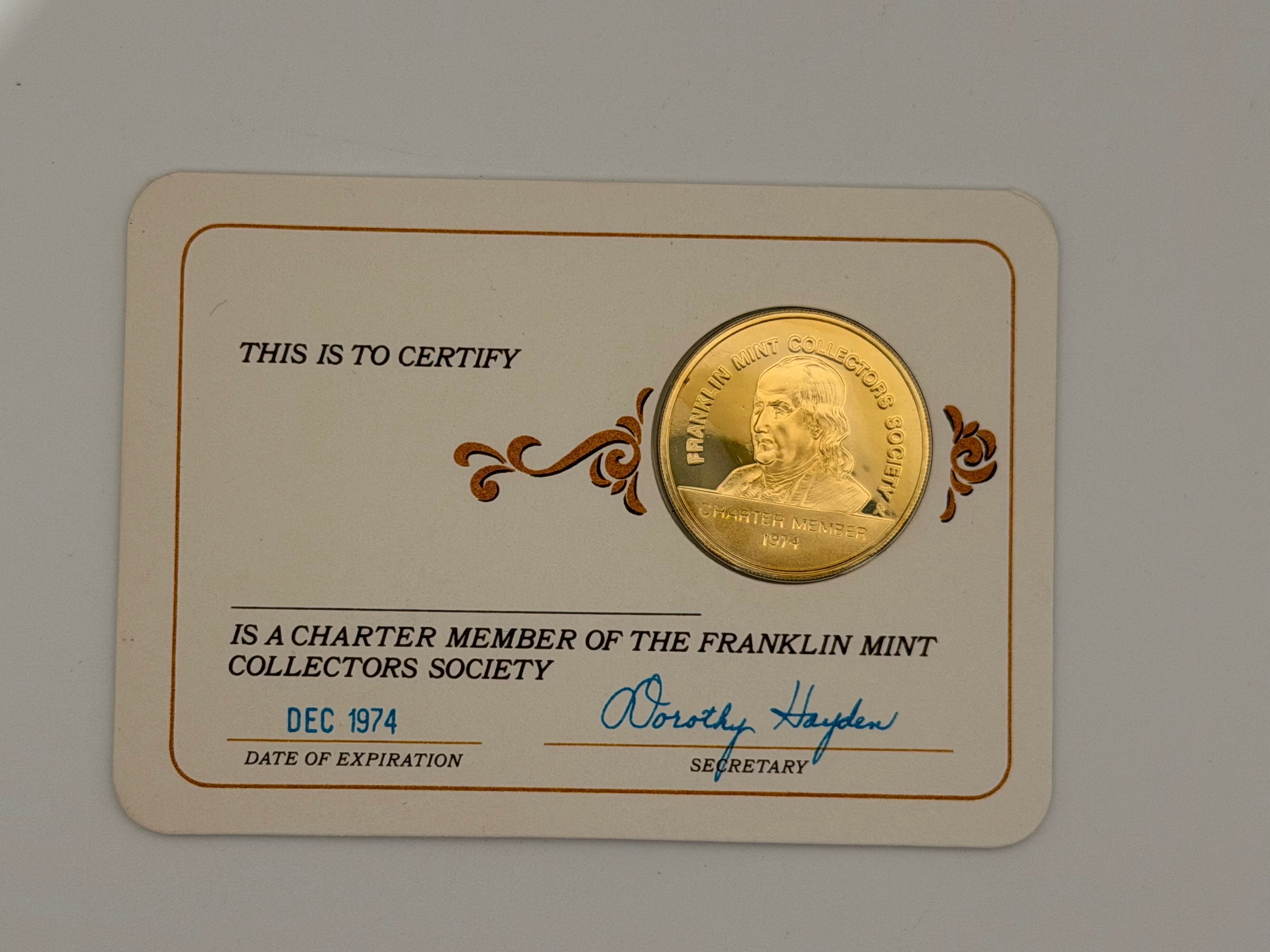 1973 - 1979 US Franklin Mint Collectors Society Charter Member Token