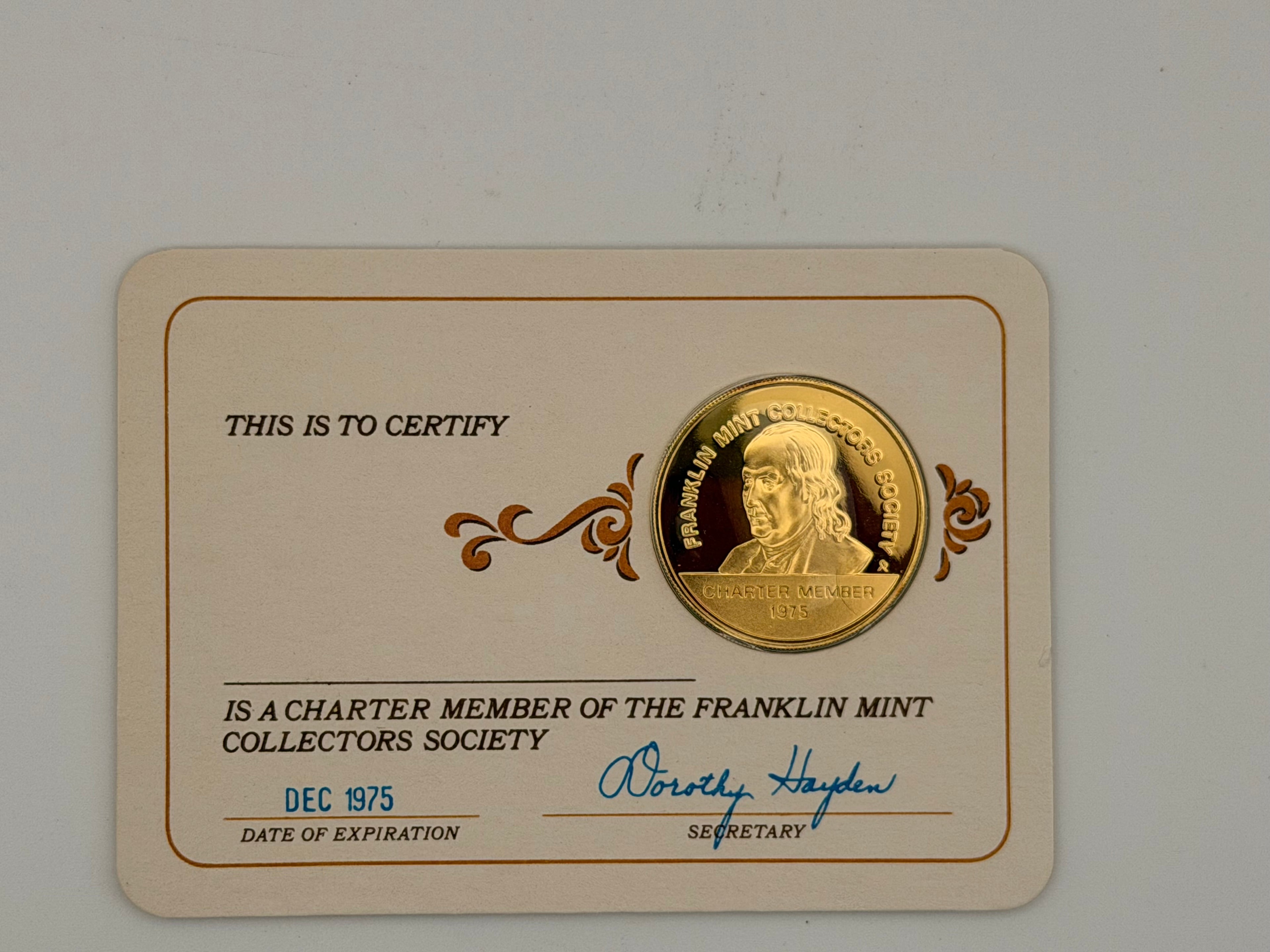 1973 - 1979 US Franklin Mint Collectors Society Charter Member Token