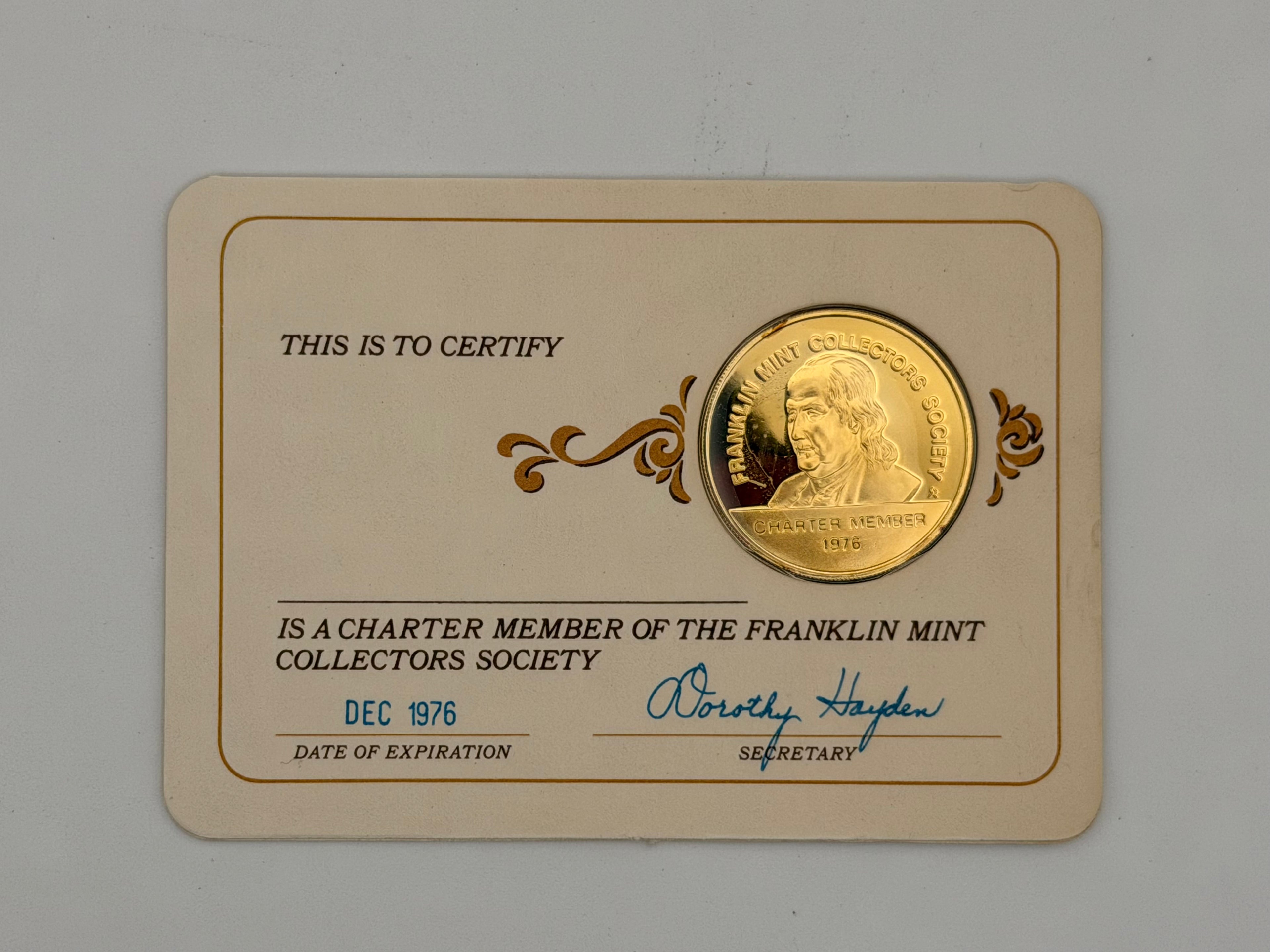 1973 - 1979 US Franklin Mint Collectors Society Charter Member Token