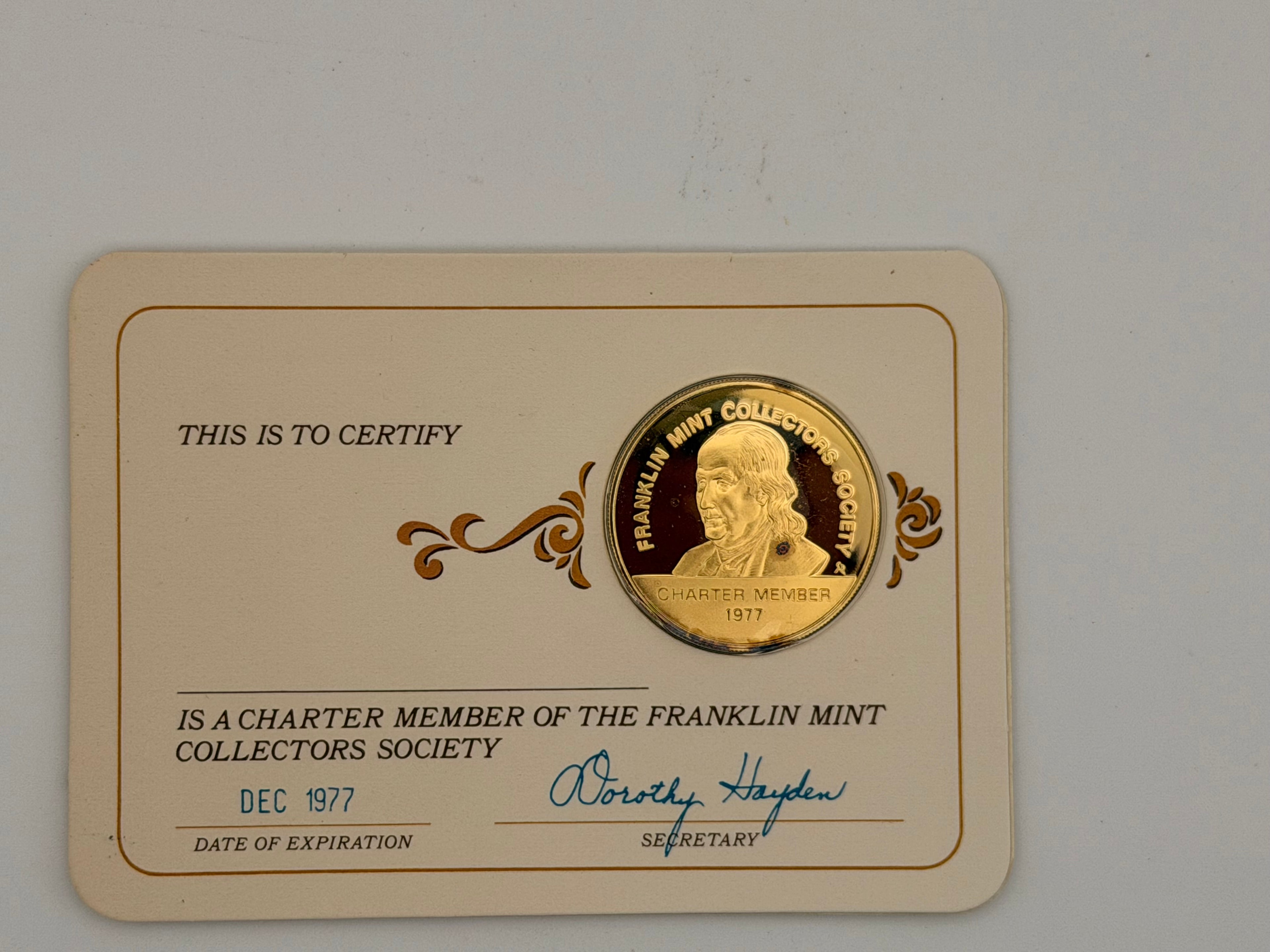 1973 - 1979 US Franklin Mint Collectors Society Charter Member Token