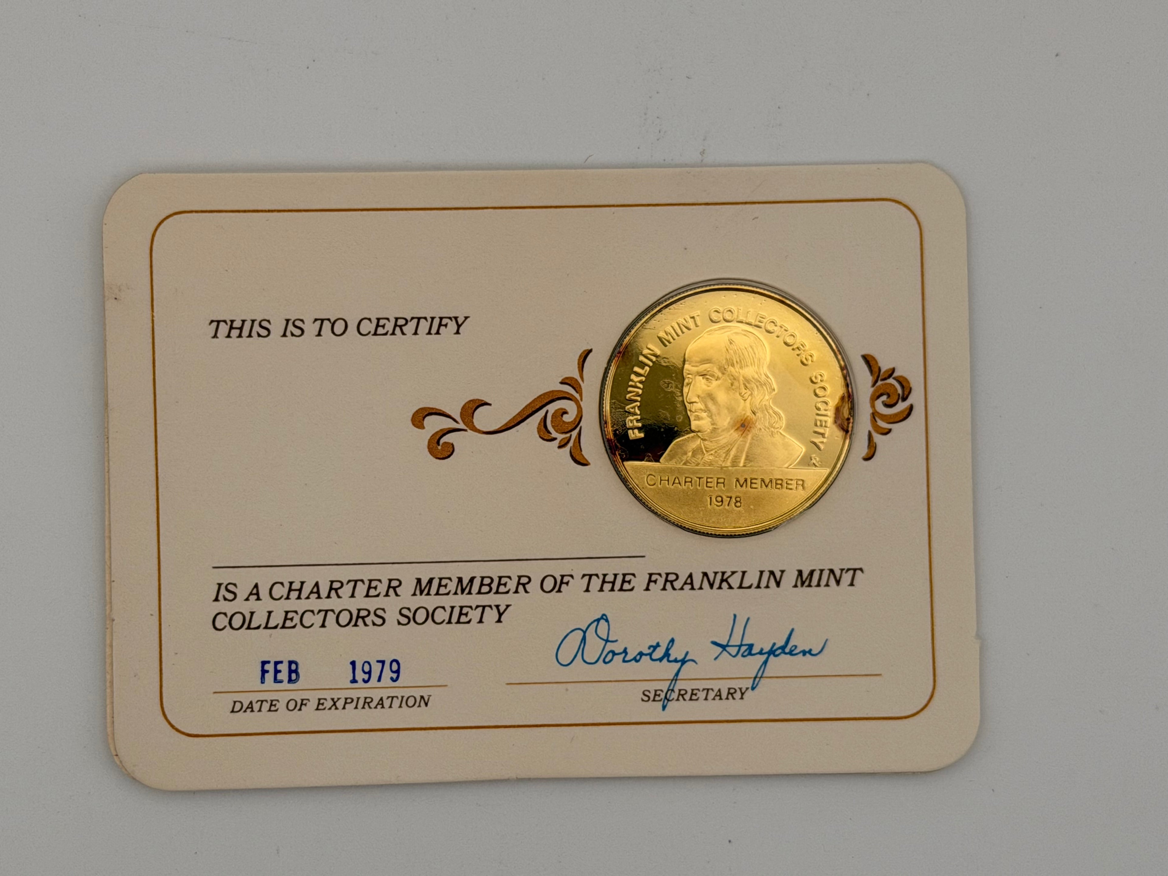 1973 - 1979 US Franklin Mint Collectors Society Charter Member Token