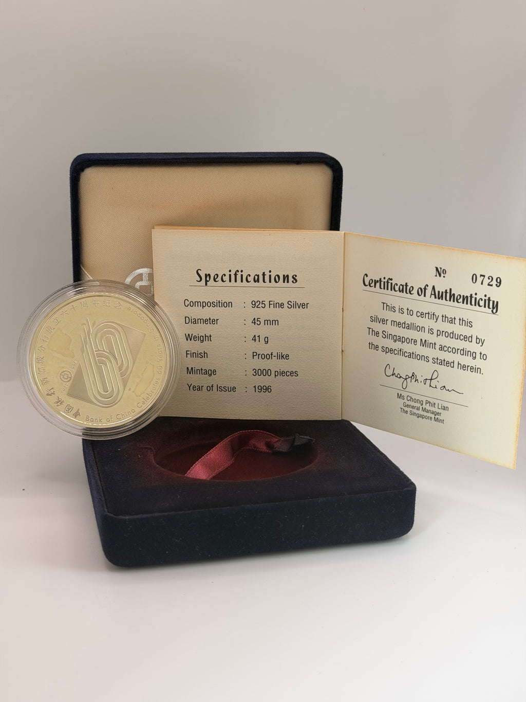 1996 Bank of China Singapore 60th Anniversary Medallion