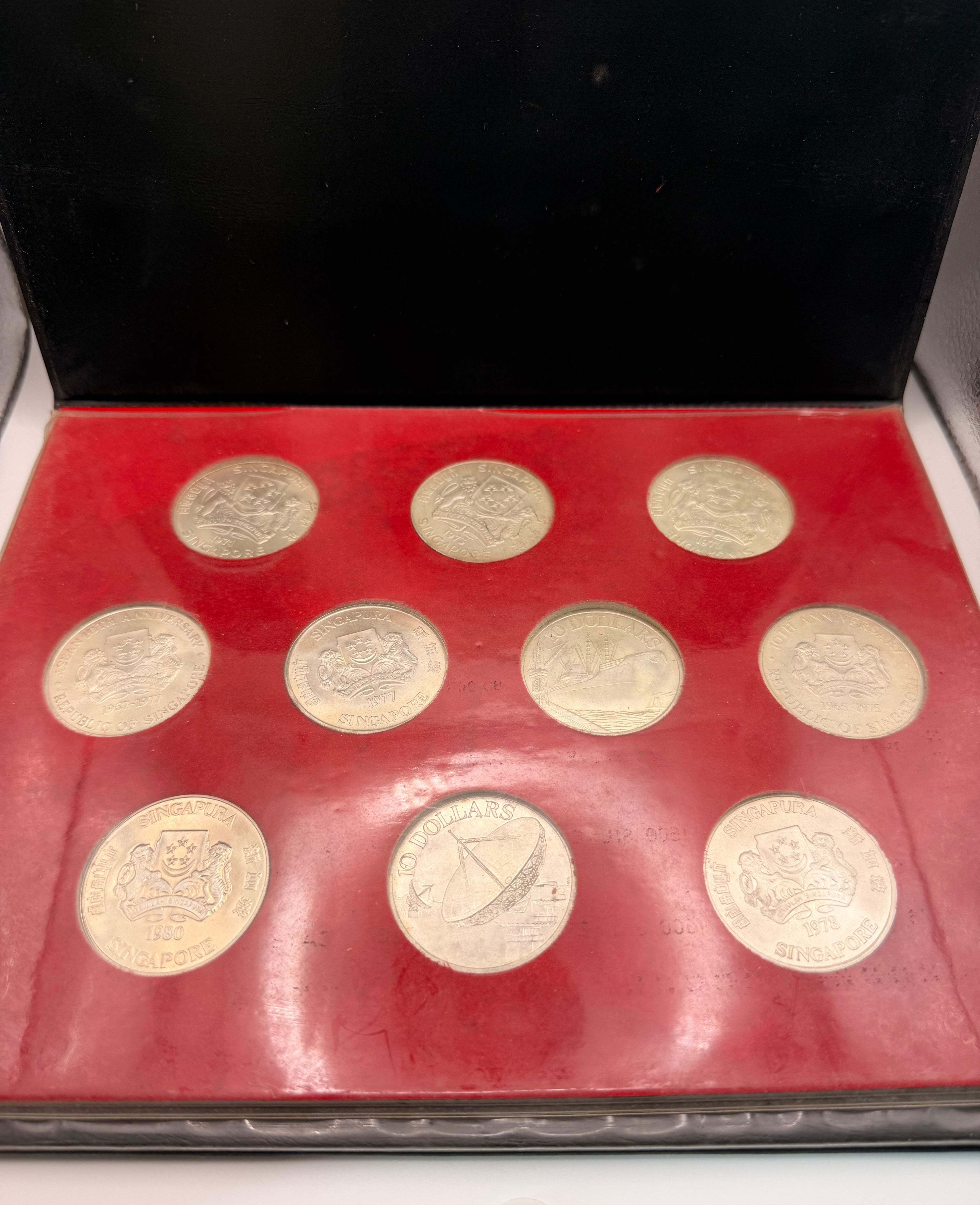 1972 - 1980 Singapore $10 UNC Silver Coin Set
