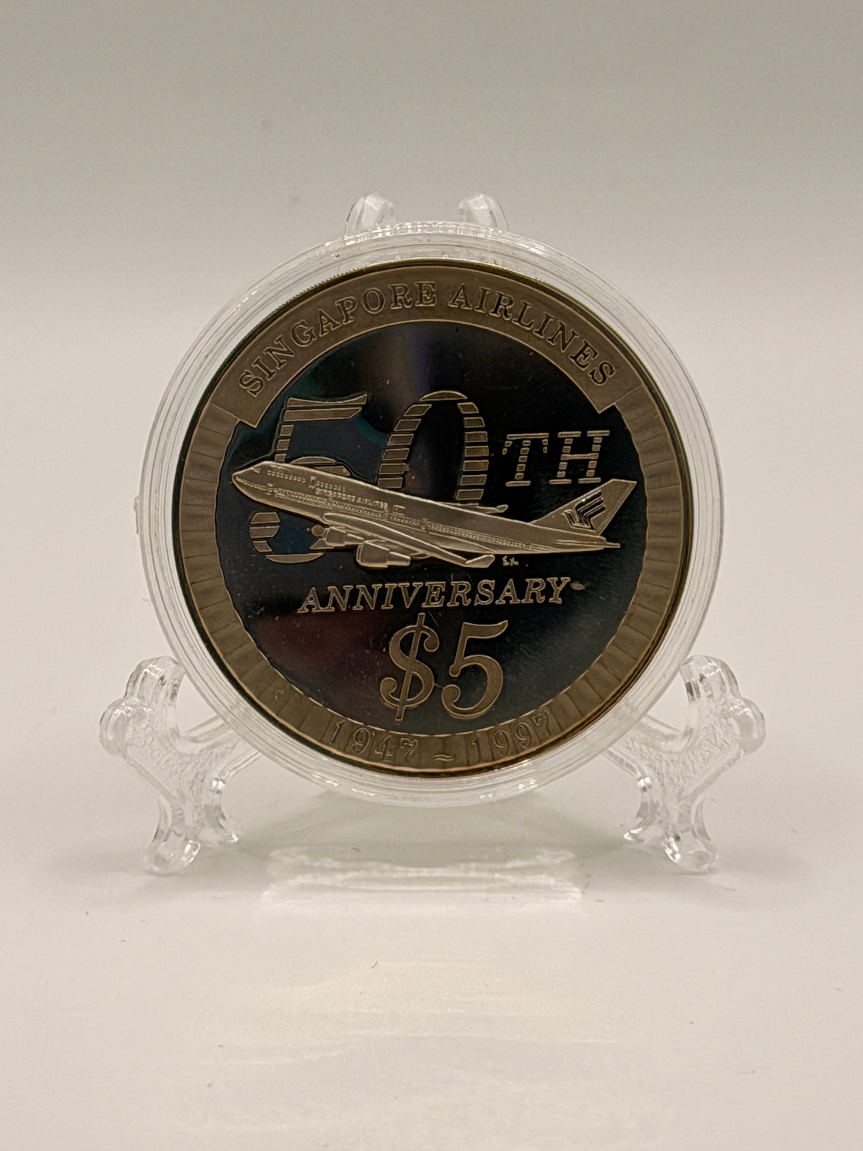 1997 Singapore SIA 50th Anniversary $5 Silver Coin