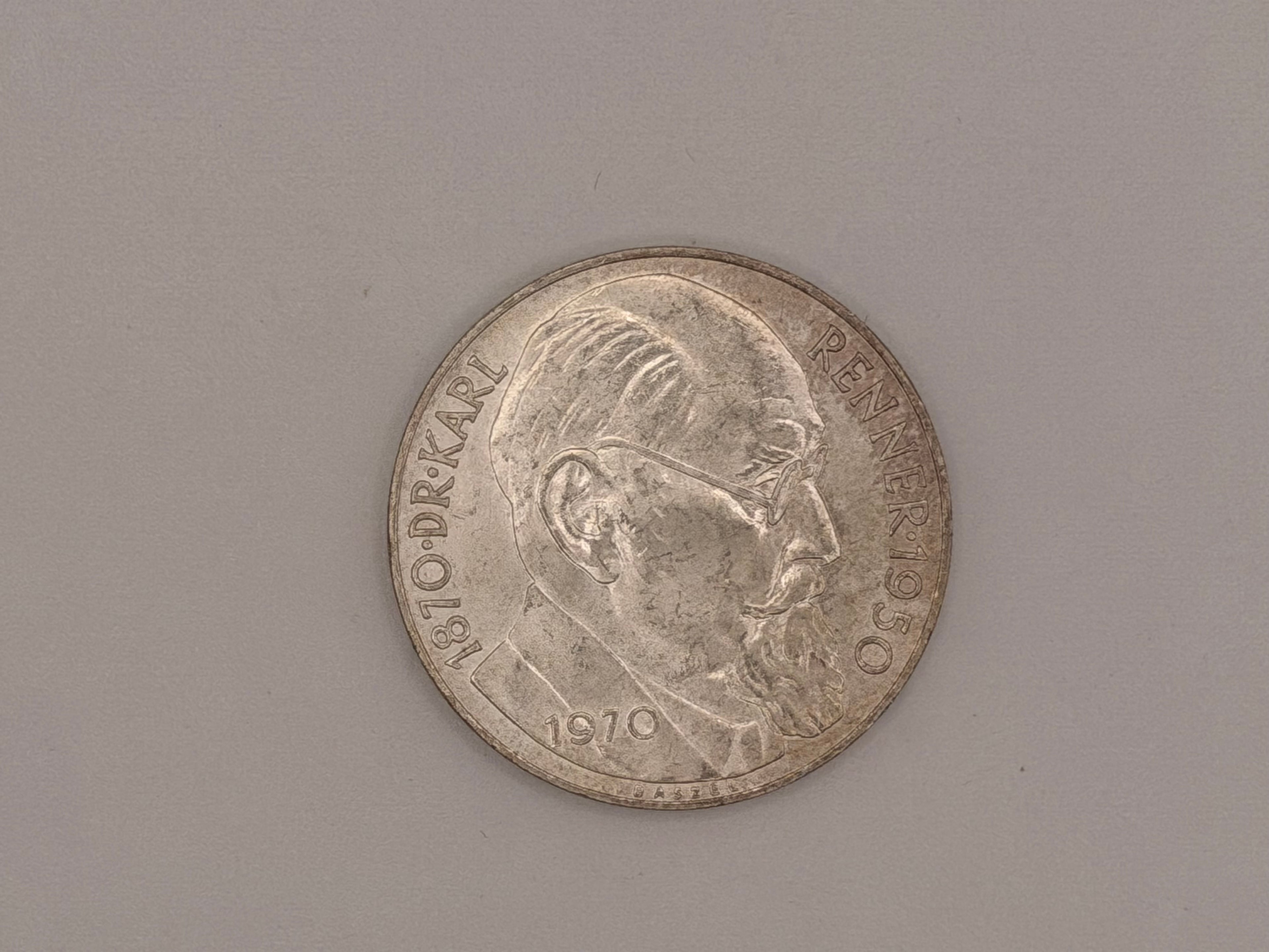 1970 Austrian 50 Schilling Silver Coin - 100th Anniversary of birth of Dr. Karl Renner