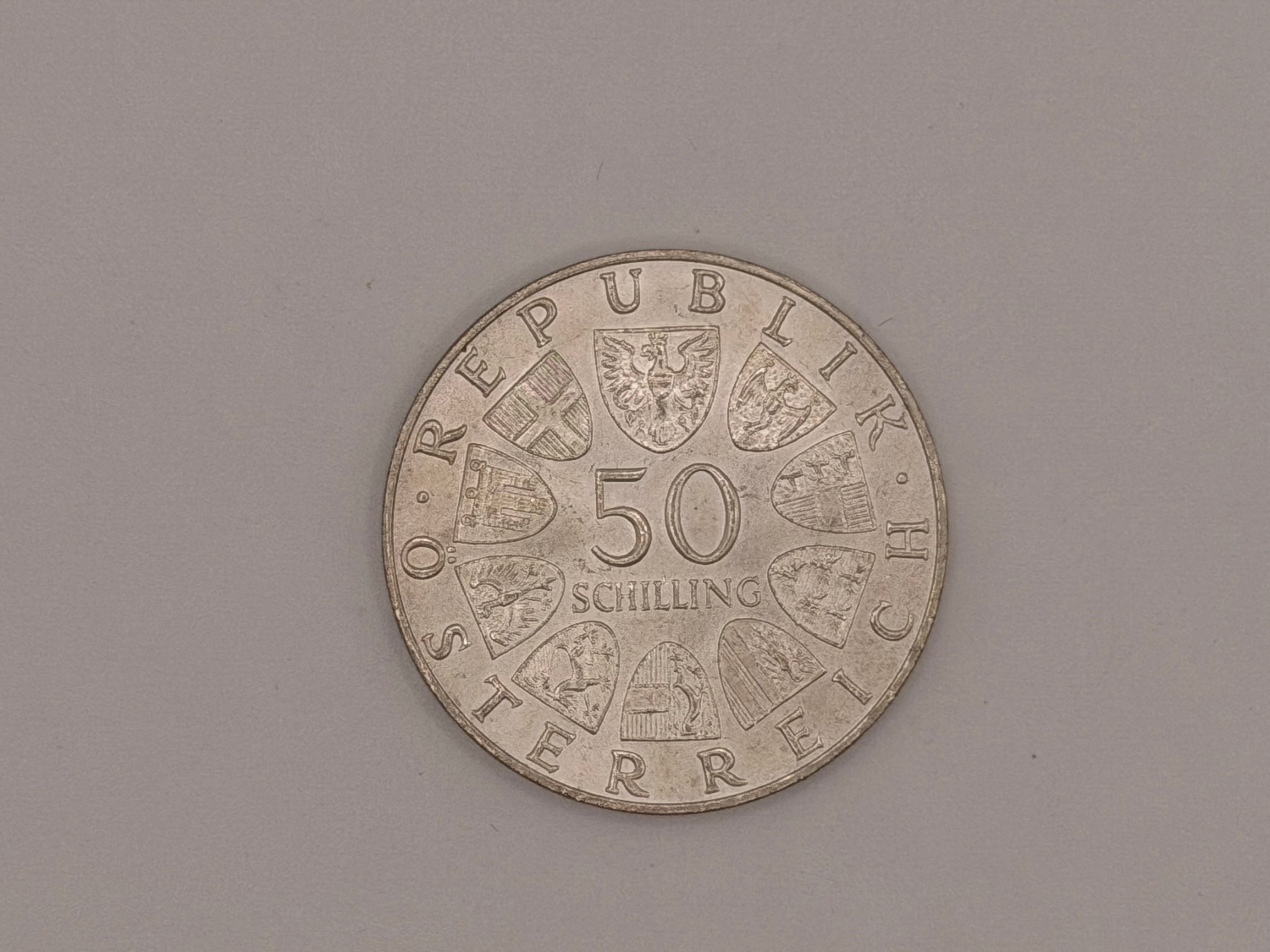 1970 Austrian 50 Schilling Silver Coin - 100th Anniversary of birth of Dr. Karl Renner