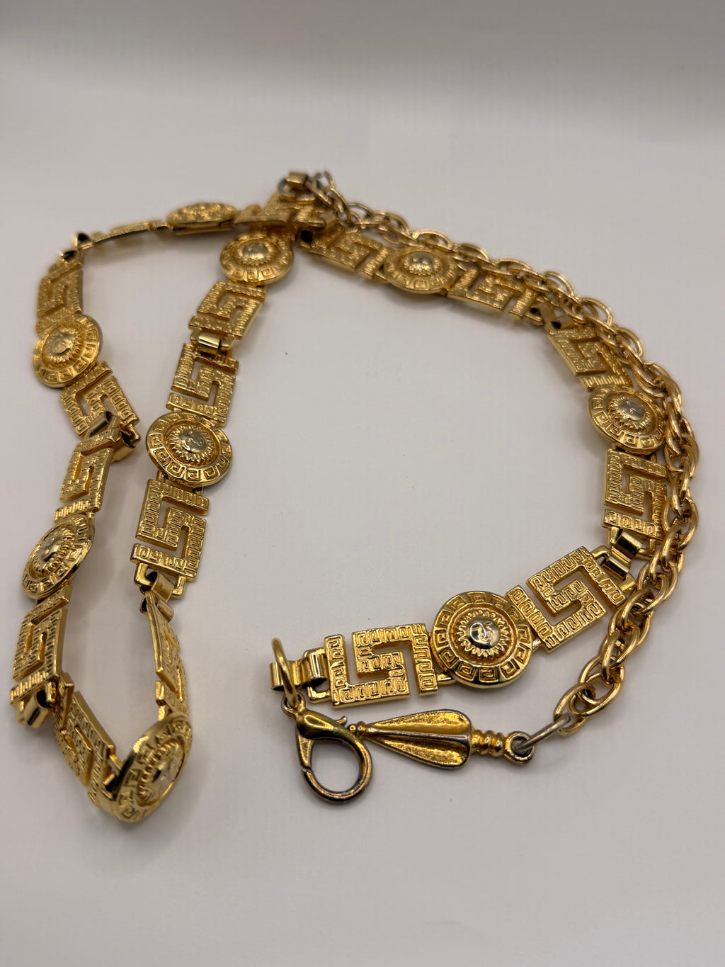 Versace Gold Greca Chain Belt with Medusa Medallions