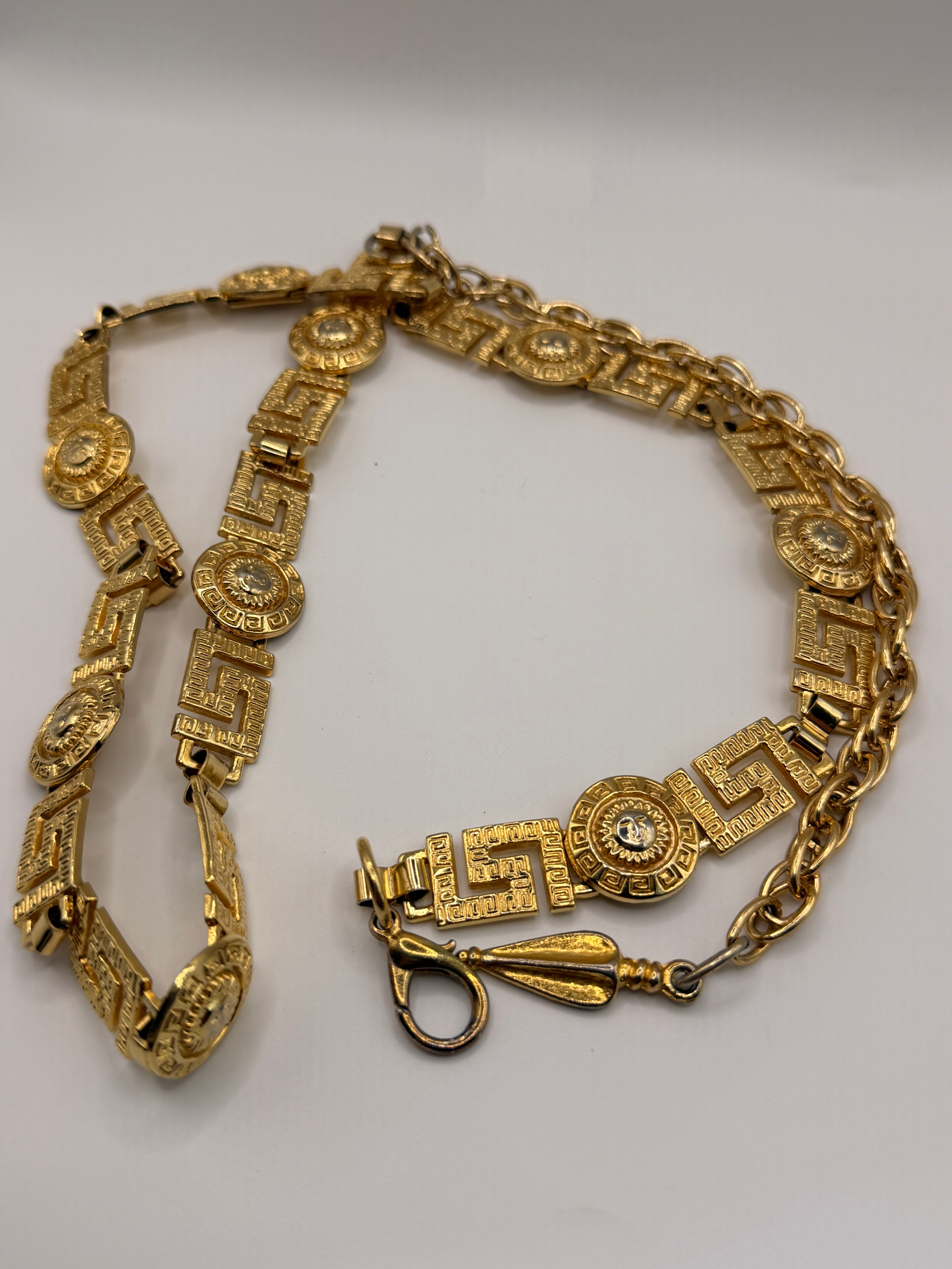 Versace Gold Greca Chain Belt with Medusa Medallions