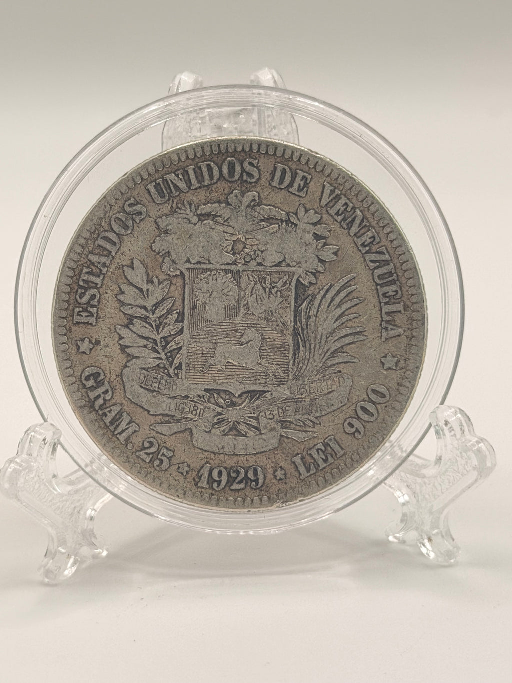 1929 Venezuela 5 Bolívares Silver Coin
