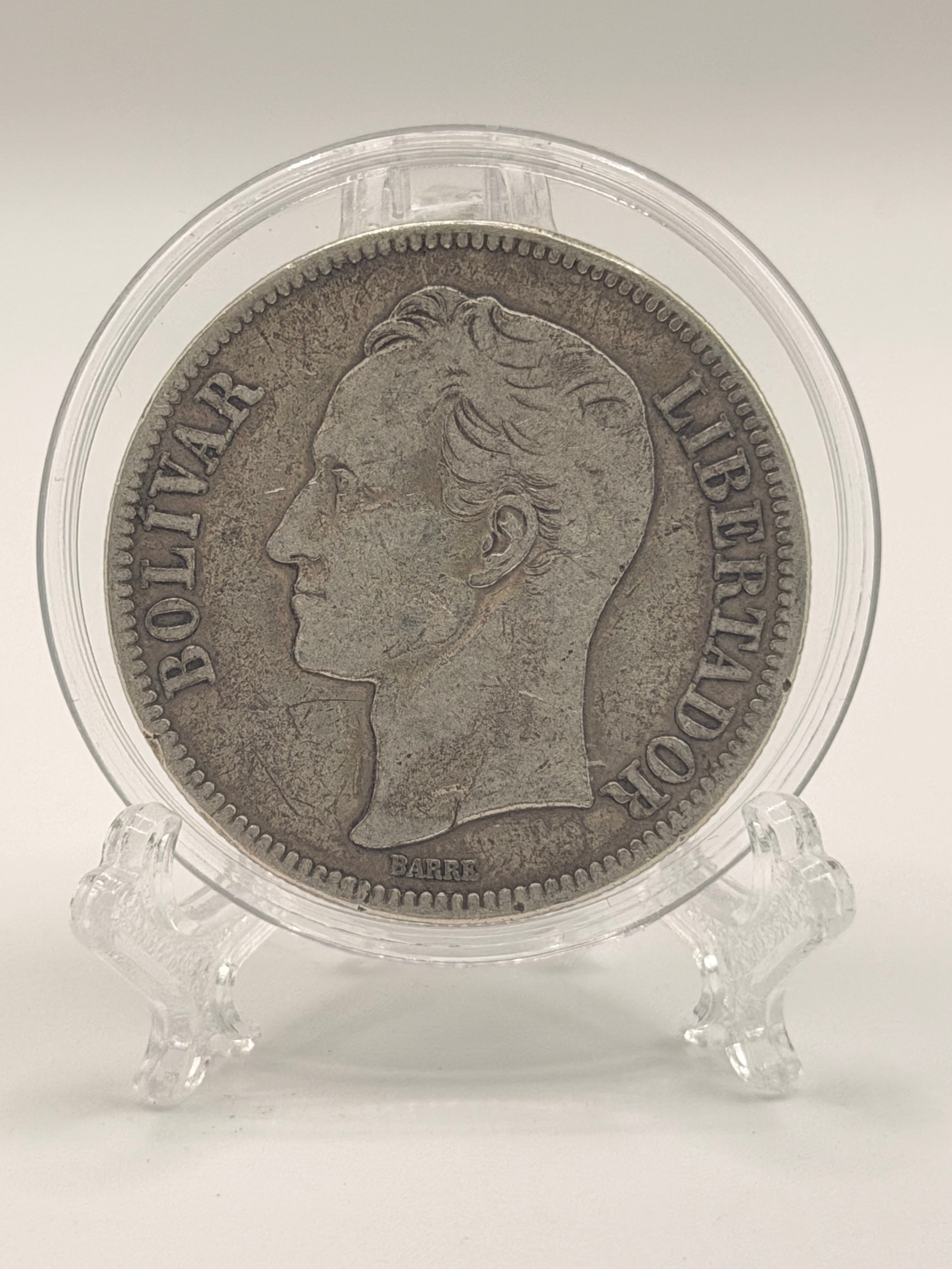 1929 Venezuela 5 Bolívares Silver Coin