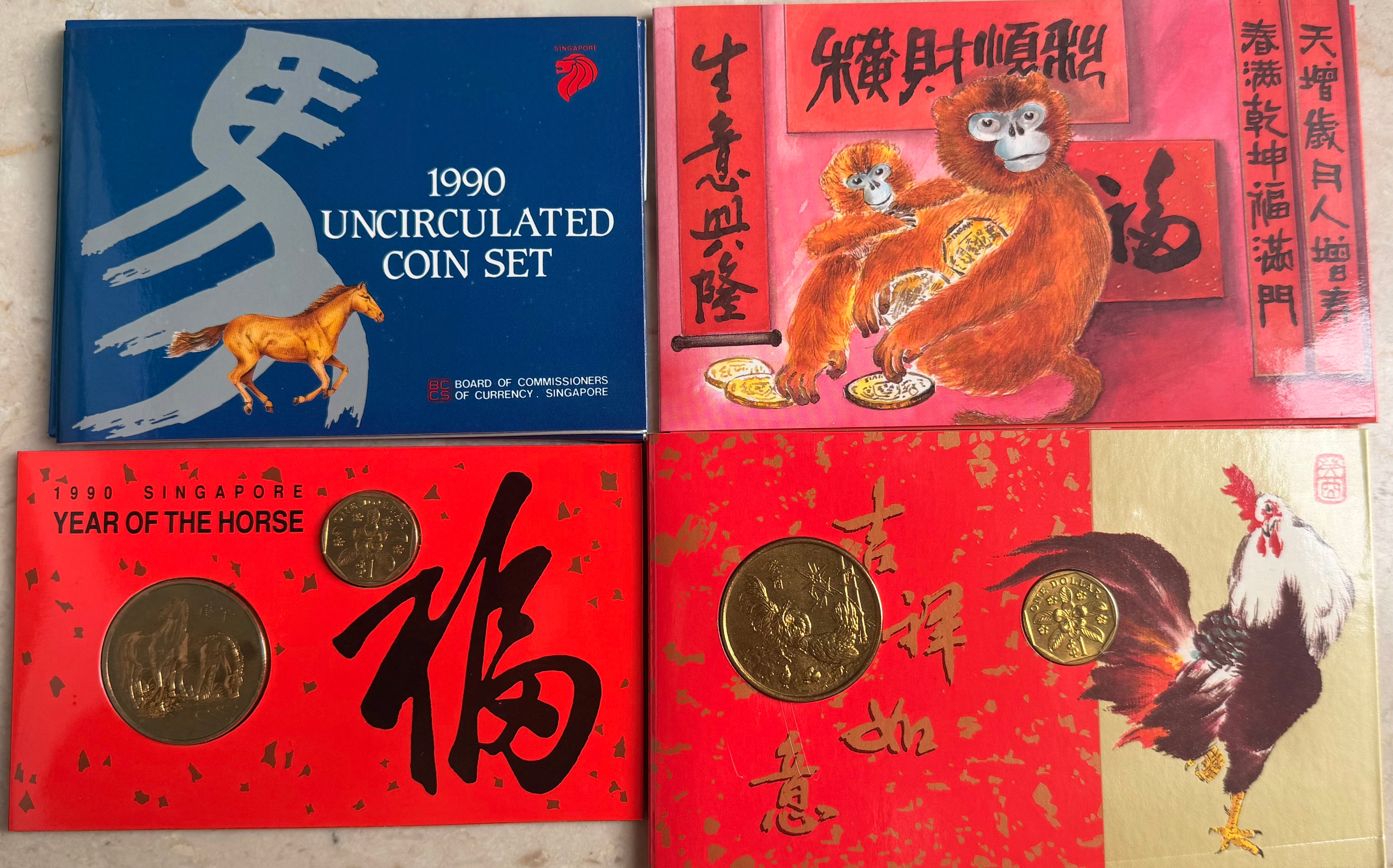 [4 sets] 1989, 1990, 1993 Singapore Uncirculated Coin Set