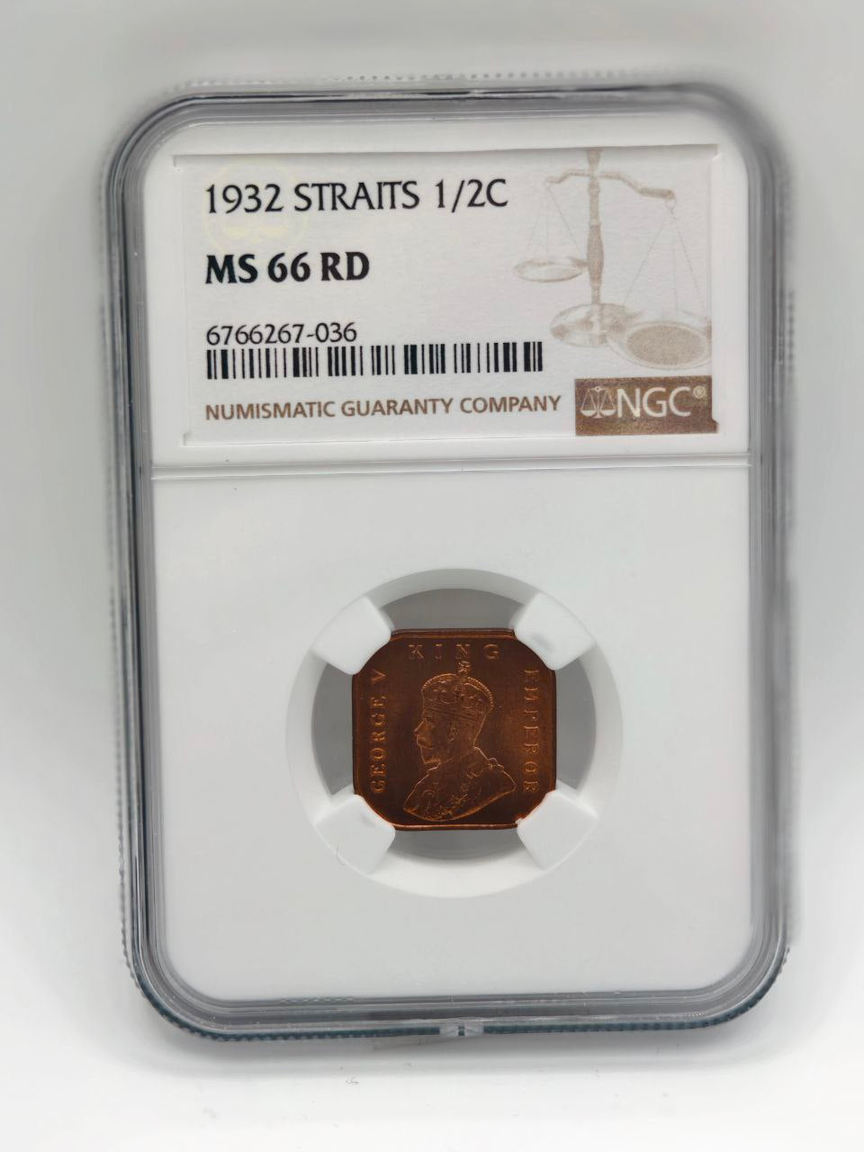 1932 - Straits 1/2c MS66 RD