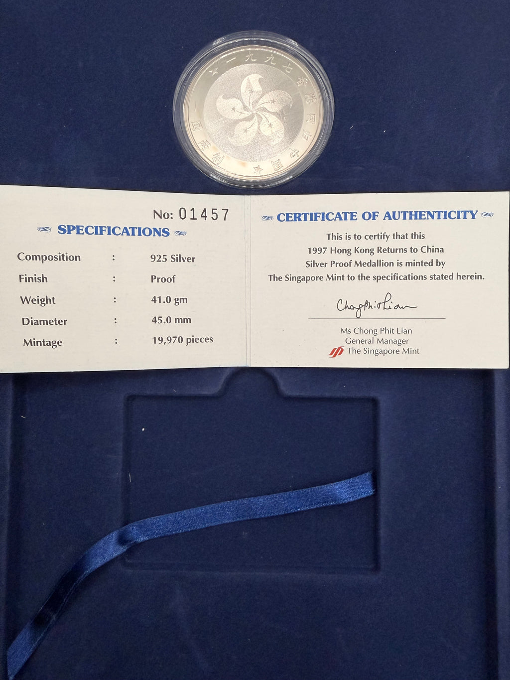 1997 Hong Kong Returns to China Commemorative Medallion, Uncirculated Coin Set and Commemorative Million Dollar