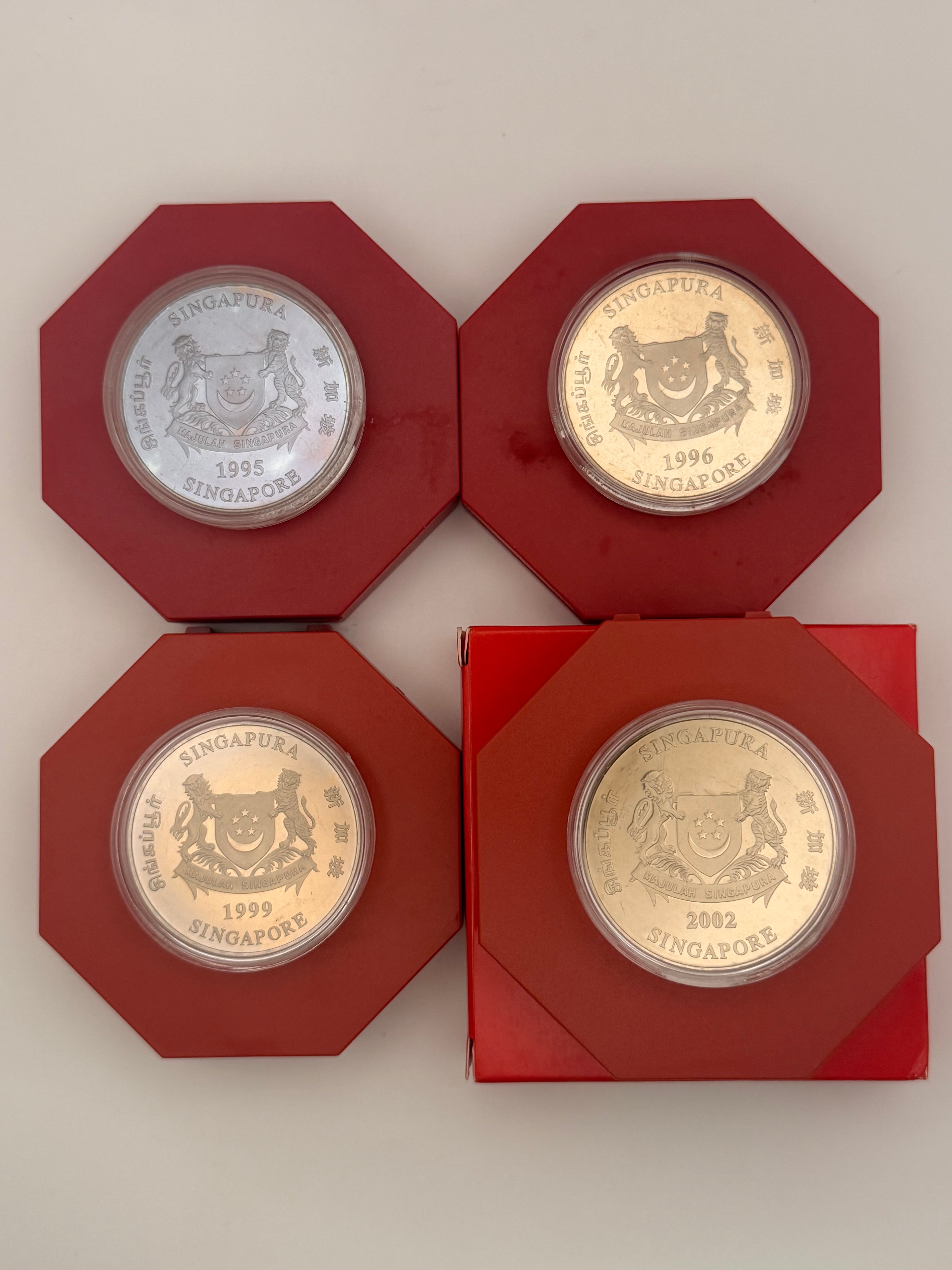 [Set of 4] 1995 - 2002 Singapore Lunar $10 Cupro-Nickel Coins
