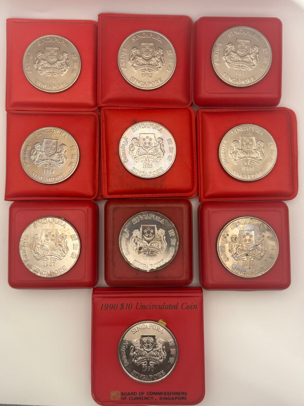 [Set of 10] 1981 - 1990 Singapore Lunar $10 Uncirculated Coins
