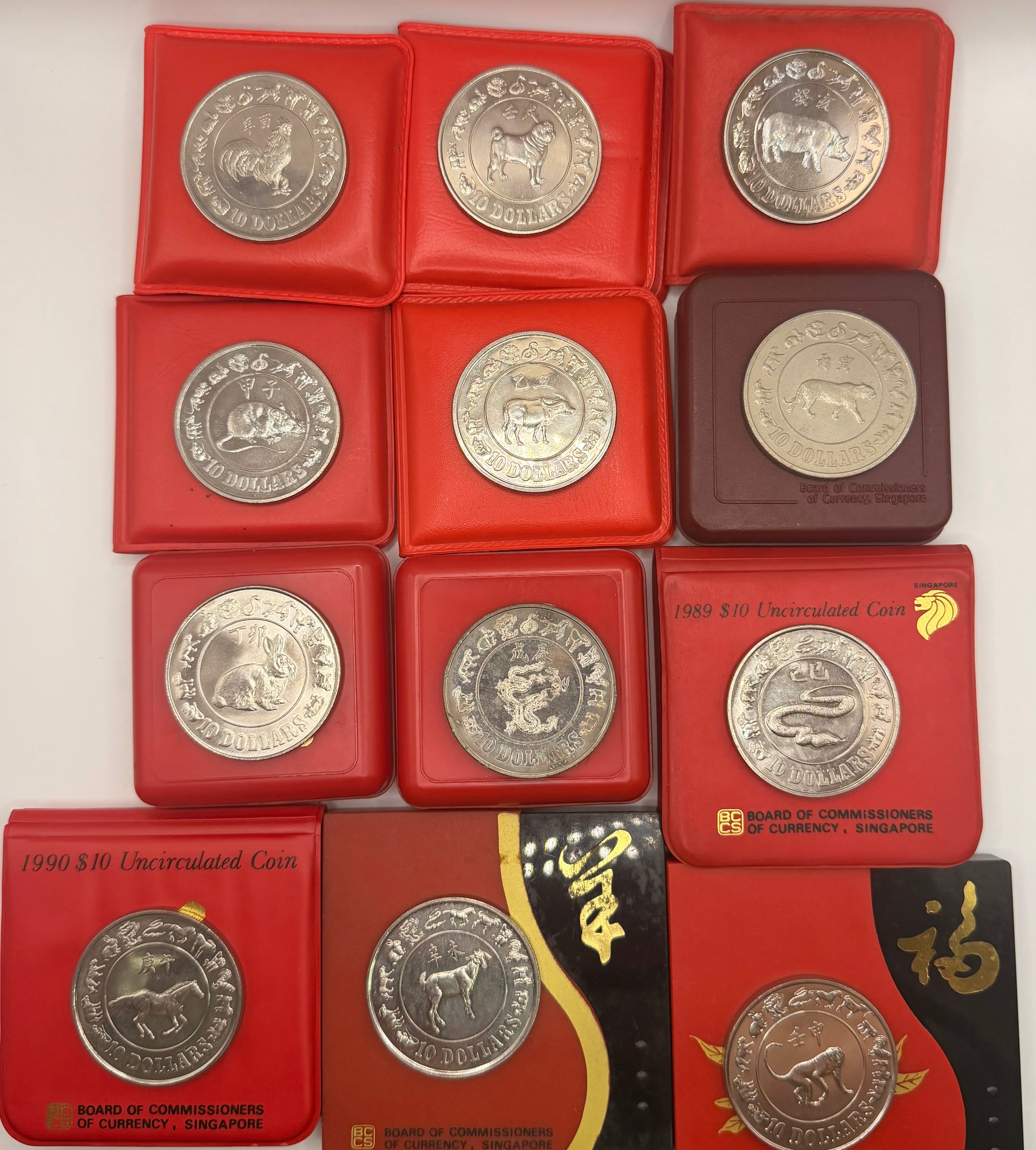 [Set of 12] 1981 - 1992 Singapore Lunar $10 Uncirculated Coins (Full Set of Lunar Zodiac)